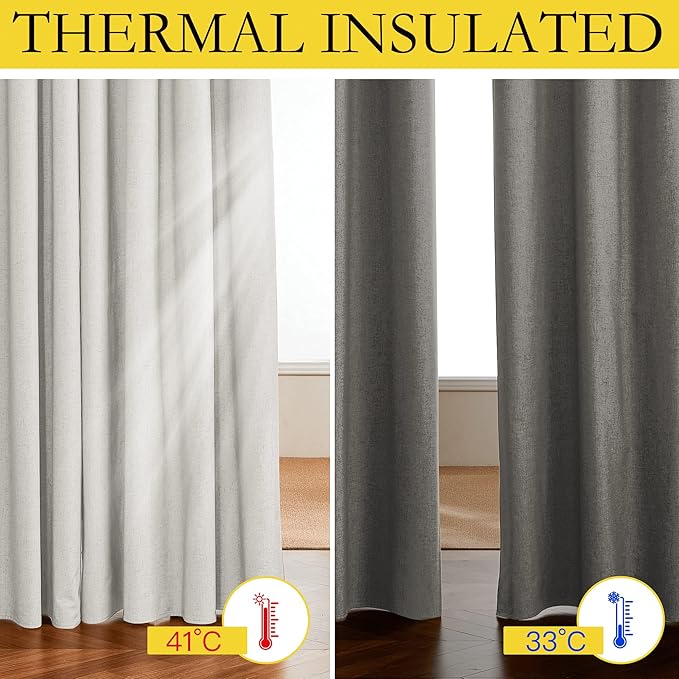 NICETOWN 100% Blackout Linen Texture Cold Blocking Curtains 84 inches Long, Ivory, 2 Pcs, Thermal Insulated Full Blackout 2-Layer Lined Drapes, Energy Efficiency Window Draperies for Boy's Room