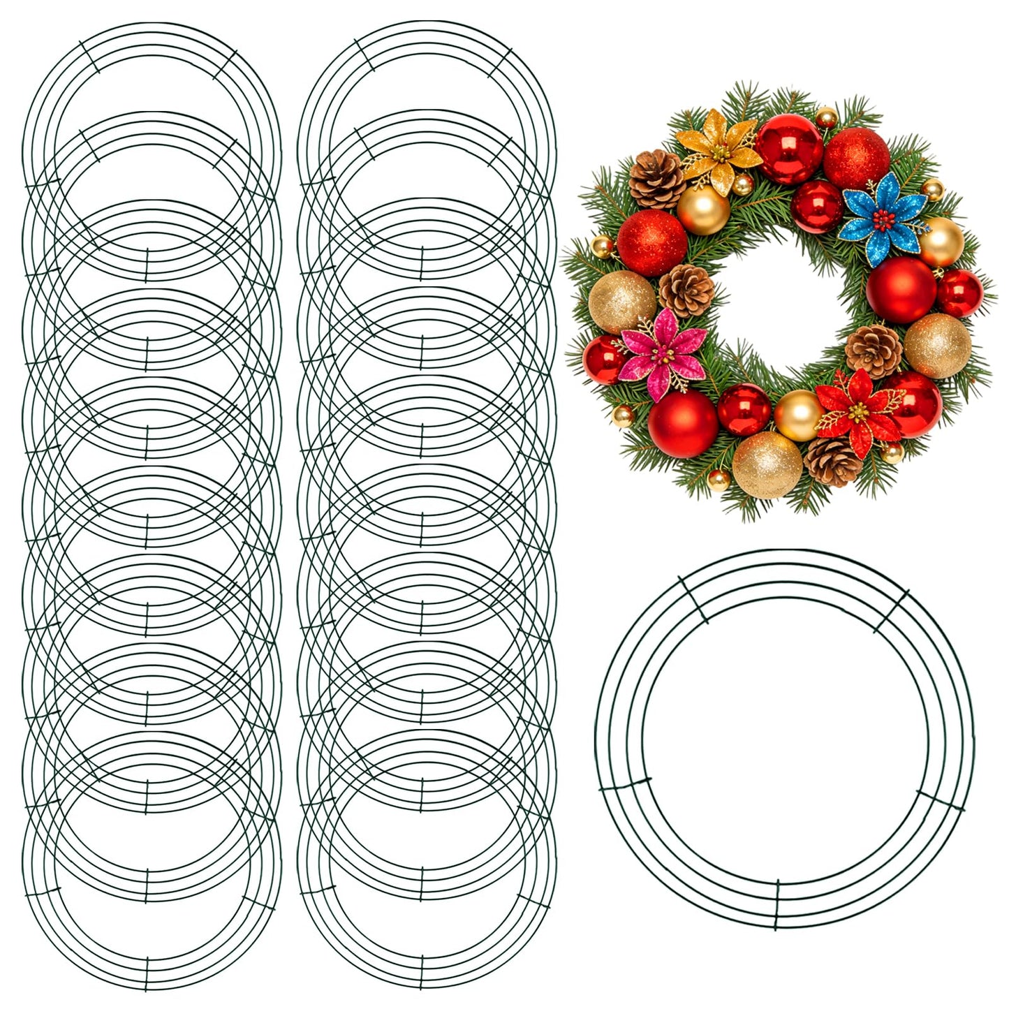 MUKCHAP 20 Pack 10 Inch Round Metal Wreath Frame Ring, Floral Wire Wreath Form for DIY Crafts, Wedding, Party, Green