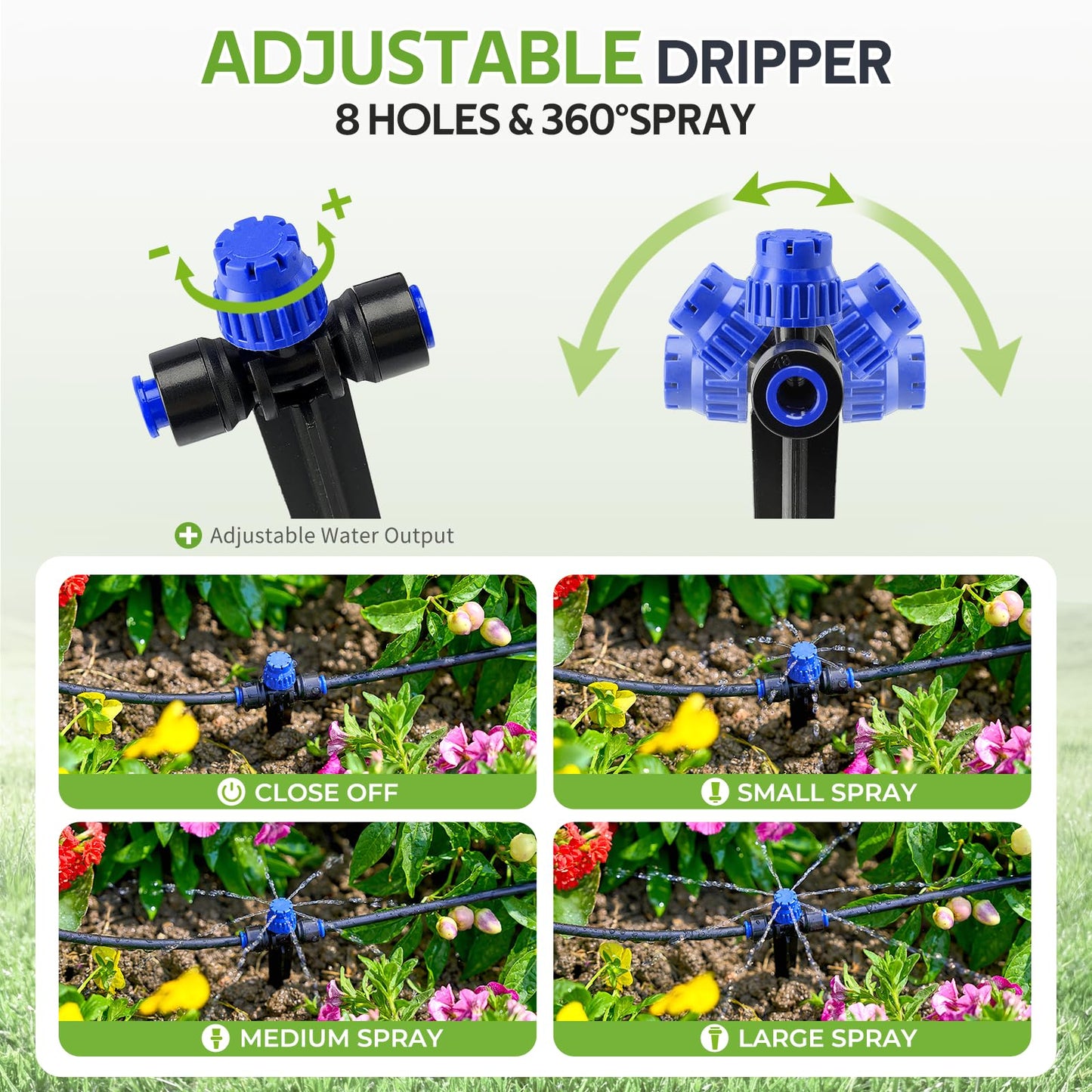HIRALIY 50FT Garden Drip Irrigation Kit, Automatic Watering System with 5-Way Connector, Quick Connectors, Adjustable Drippers, Raised Bed, Patio