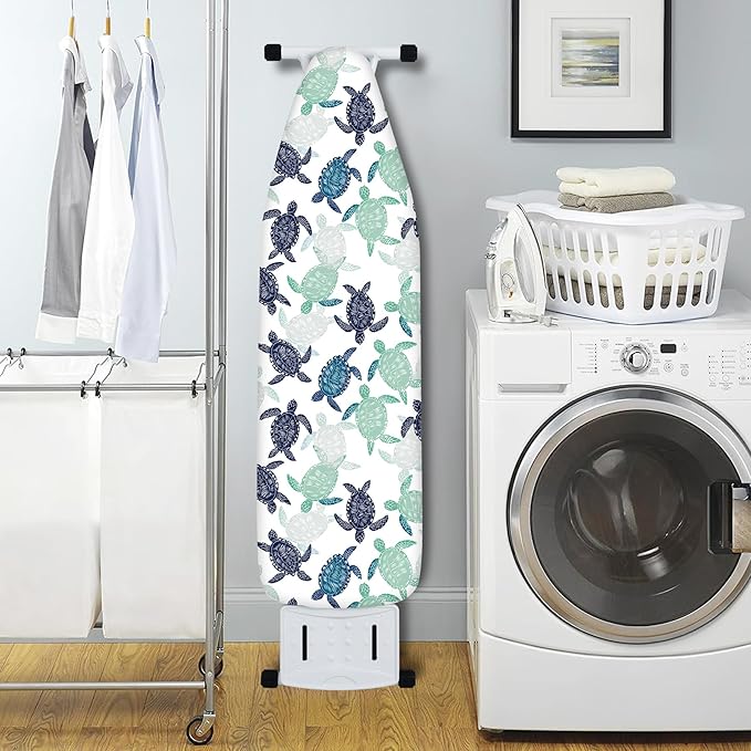 Extra Thick Ironing Board Cover and Pad, Sea Turtle 15x54 Ironing Board Cover, Resist Scorching and Staining,Elastic Edges,Nautical Coral Starfish Coastal Beach Theme Blue