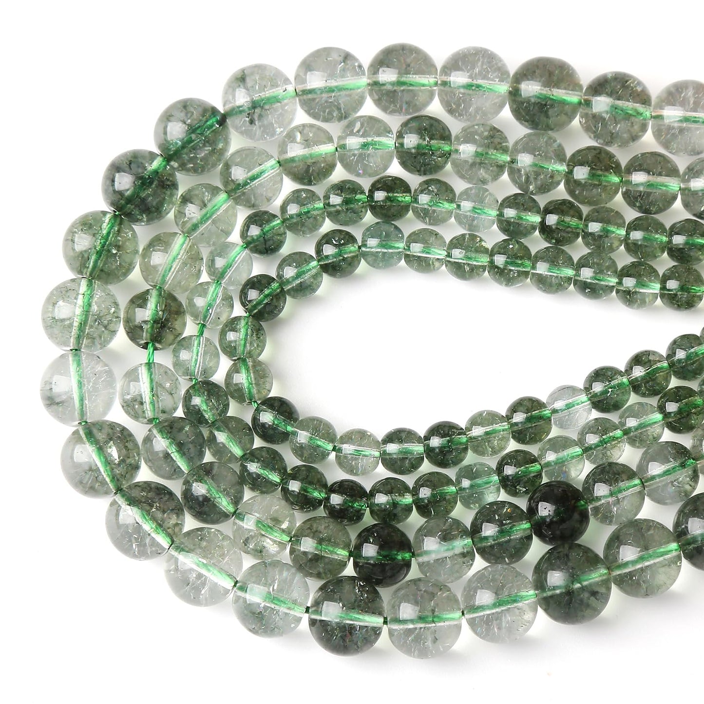 45PCS 8MM Green Crackle Phantom Ghost Crystal Beads for Jewelry Making DIY Bracelet Necklace Accessories 15" Energy Healing Power Stone Beads