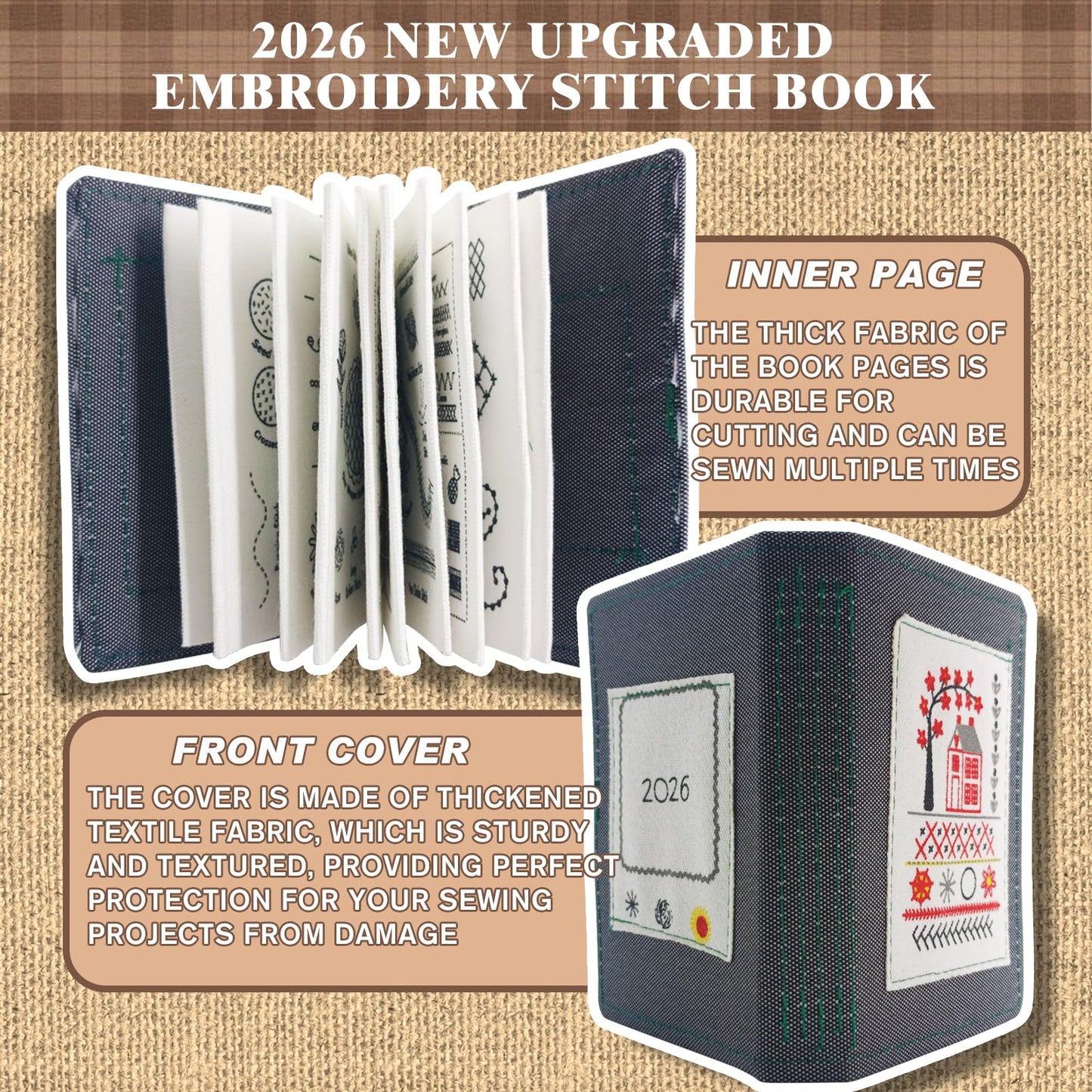 Pacify Embroidery Stitch Book Kit for Beginners, Portable Embroidery Stitch Book with Step-by-Step Guide, Sampler Patterns & Complete Tool Set for Adults Craft Lovers