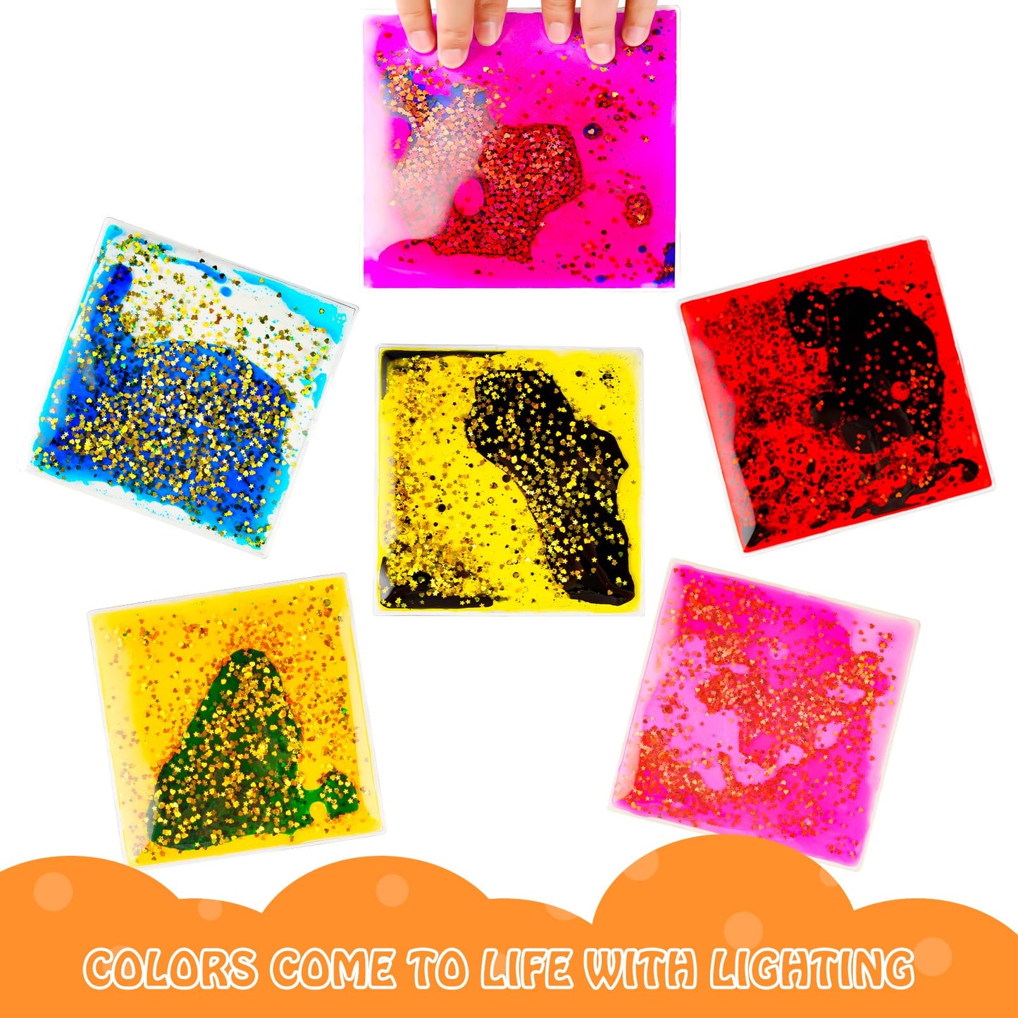 Onyoloy Sensory Soft Gel Liquid Toys: Water Sensory Fidget Toys Square Sensory Toys for Autistic Children 6-Pack