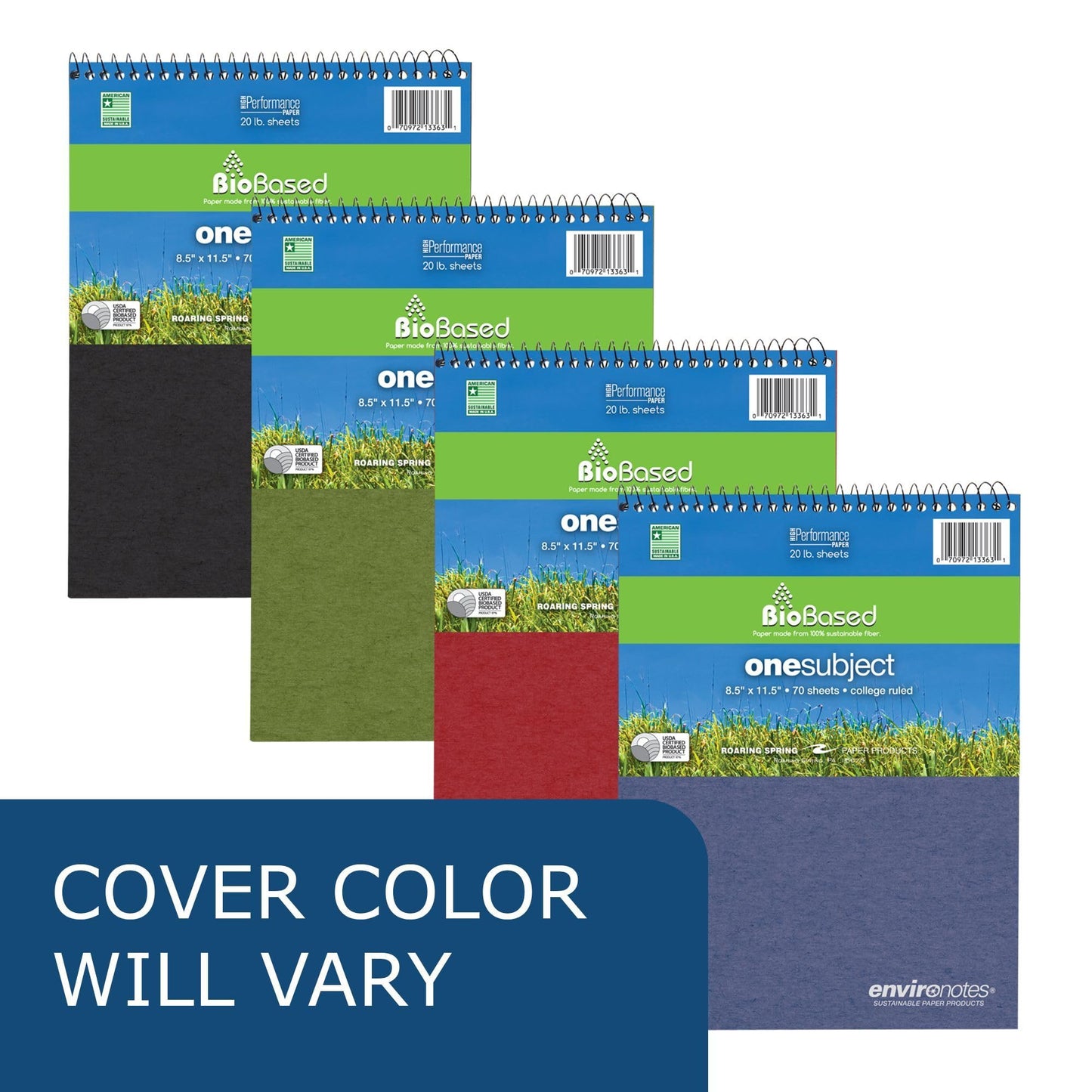 Roaring Spring Environotes College Ruled 1 Subject Recycled Spiral Notebook, Assorted Earthtone Covers,8.5" x 11.5" 70 Sheets (Pack of 1)