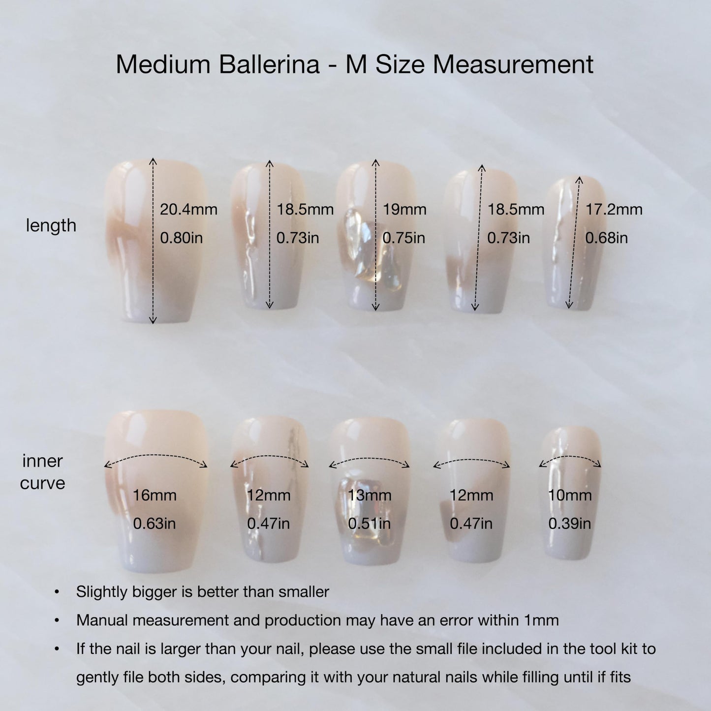 [GLORS] Purly Handmade Medium Ballerina Press on Nails | Mist Forest - Gradient High-end Elegant Wearable Fake False Nails, 10 Pieces (Medium, MB)
