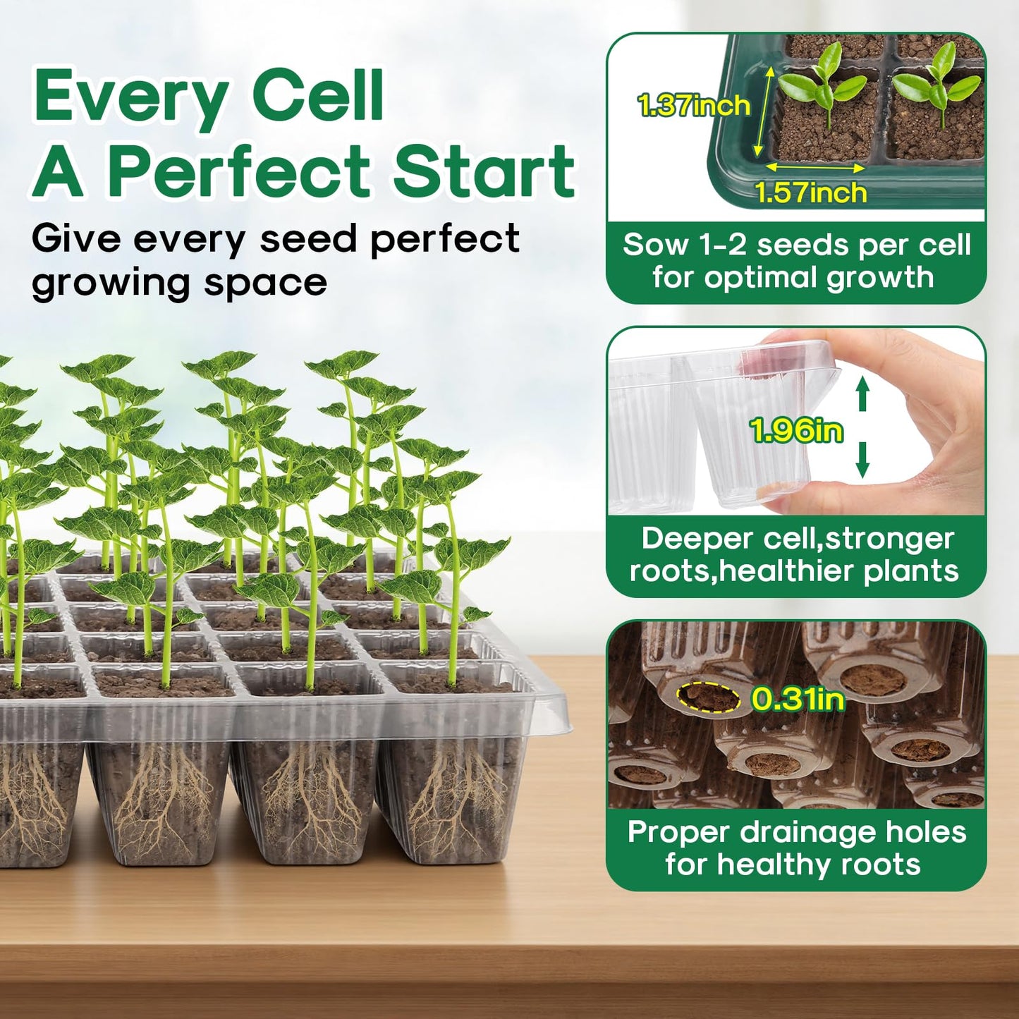 BlumWay Seed Starter Tray with Grow Light,2 Pack 80 Cells Seedling Tray Kit with Humidity Dome/Indoor Plant Starter Kit, Adjustable Brightness Plant Germination Trays-Green