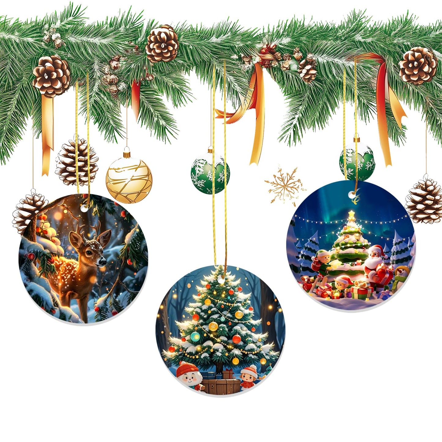 AceSubli 36 Pcs Metal Sublimation Ornament Blanks Bulk Double Sided, Aluminum Sublimation Christmas Ornament Blanks, Round Christmas Sublimation Blanks with Strings for Gifts Christmas Tree Home Decor