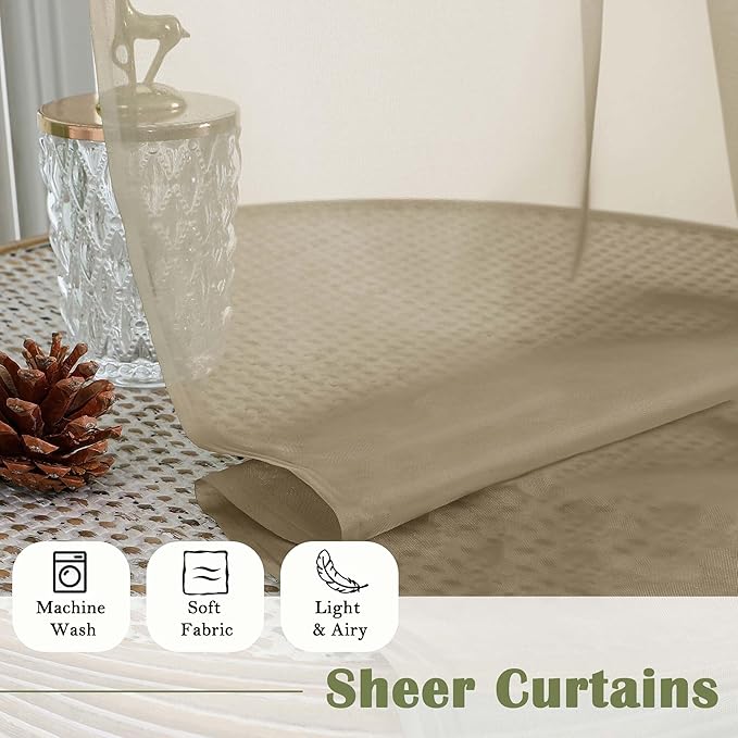 Lecloud Taupe Sheer Curtains 96 Inches Long 2 Panels Set, Home Decor Light Filtering Airy Solid Color Drapes, Dual Rod Pocket Living Room Curtains for Bedroom Dining Room, Each Panel 59" W x 96" L