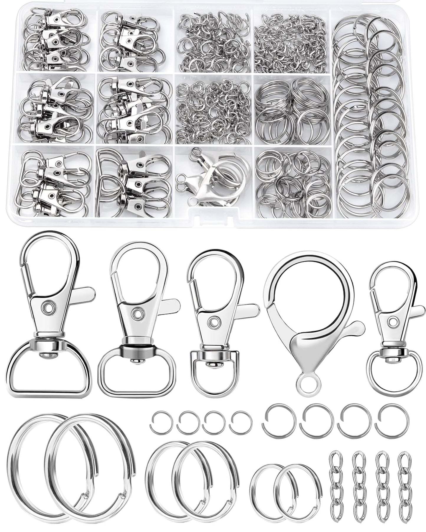 325PCS FIVEIZERO Keychain Making Kit - Keychain Clip with Key Ring, Lobster Claw Clasp, Swivel Snap Hook, Jumprings & Extender Chain for Crafts, DIY Projects & Purse Making Supplies