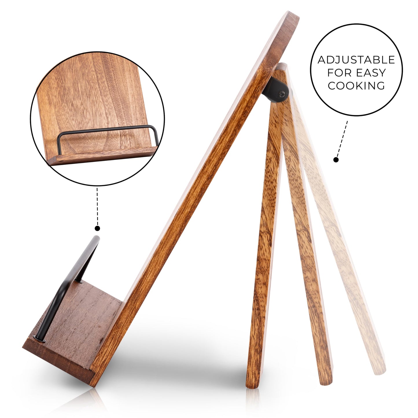 Beautiful Cookbook Stand for Your Kitchen Counter - Solid Wood Stand Easily Keeps Cook or Recipe Books Open for Convenient Cooking - Perfectly Fits Your iPad/Tablet and Enhances Any Kitchen Decor