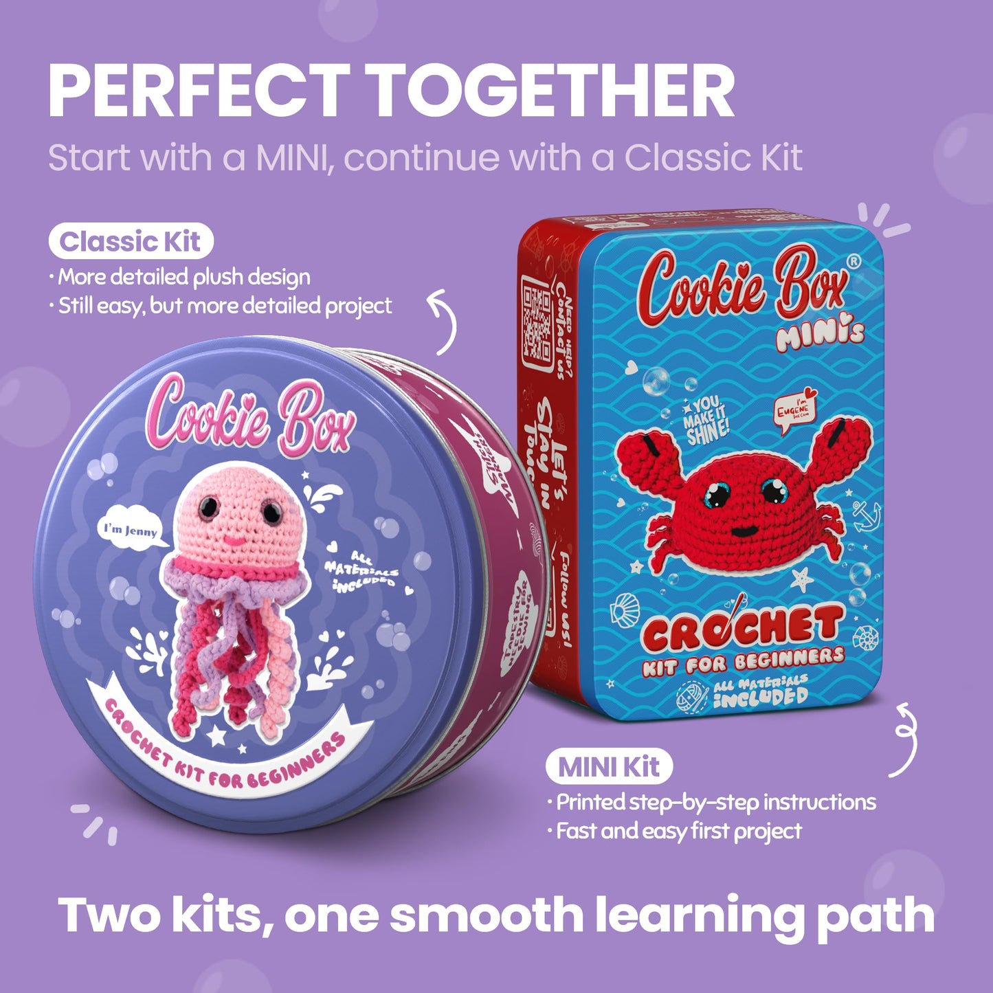 Cookie Box Original Crochet Kit for Beginners – Gift Set to Make Jellyfish Jenny Amigurumi Plushie – Easy DIY Crochet & Knitting Starter Kit with Video and PDF Tutorials