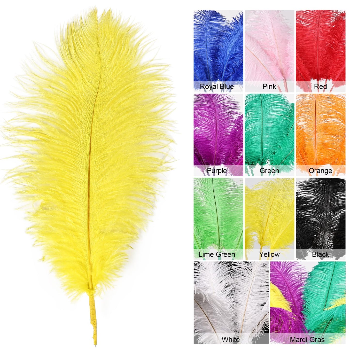 Bulk Yellow Ostrich Feathers - 12pcs 12-14inch Crafting Supplies for Centerpiece Table Decorations