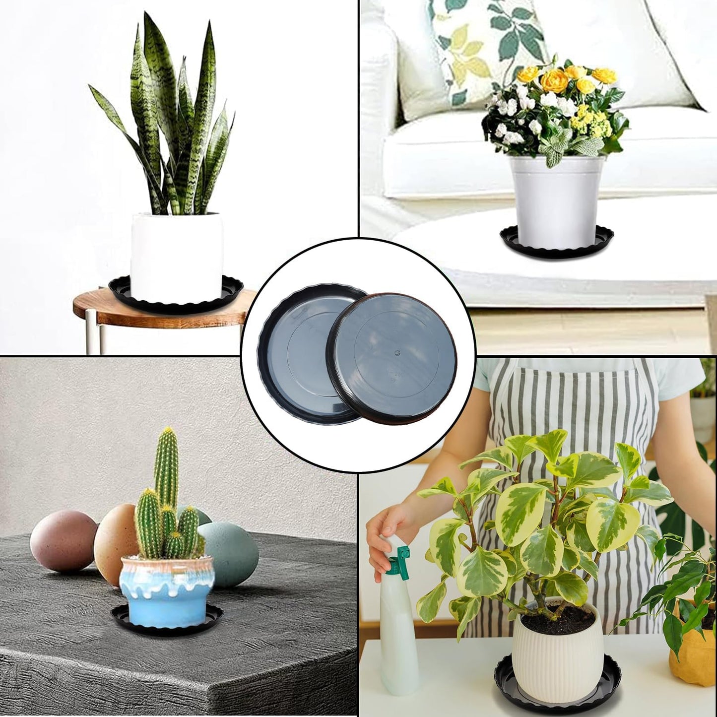 OFiSEXPT Plastic Plant Saucer Trays, 13 Pcs Plant Trays, 6/8/10 Inch Round, Gray, for Indoor/Outdoor Plants