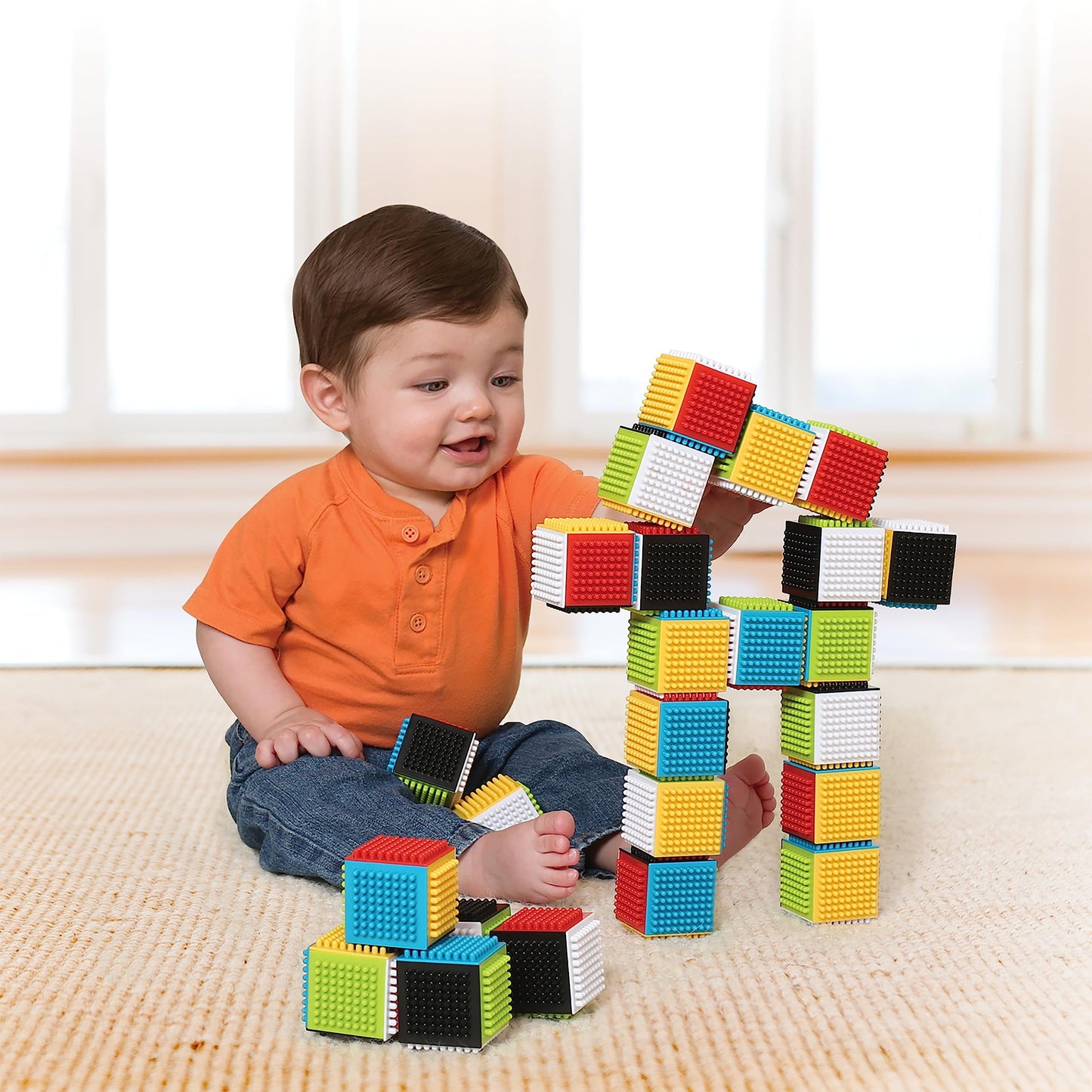 Infantino Press & Stay Sensory Blocks, Developmental Activity Blocks, 24-Piece Multicolor Stacking Toy Set for Babies & Toddlers 12 Months+