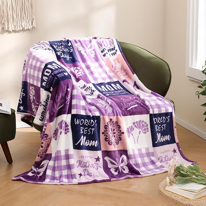 SOCHOW Giftable Throw Blanket for Mom, Super Soft and Cozy Gift for Birthday, Mother's Day from Daughter Son, Best Mom Ever Present Blanket, 50 x 60 inches, Purple