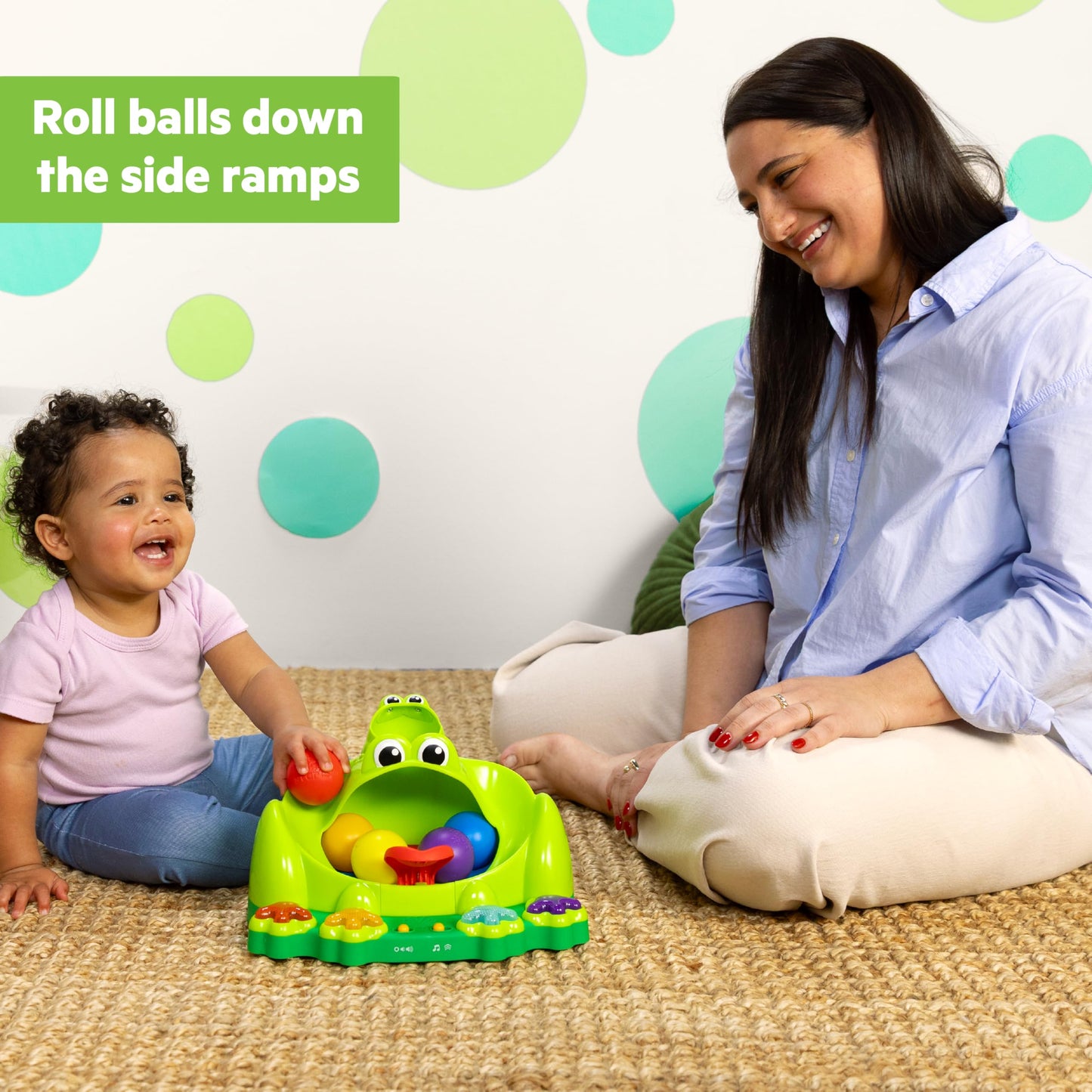 Bright Starts Poppin' Ball Frog Ball Play Toy, Launching, Bouncing & Ramp Racer Toy, Crawl and Chase, Unisex, 6 Months+