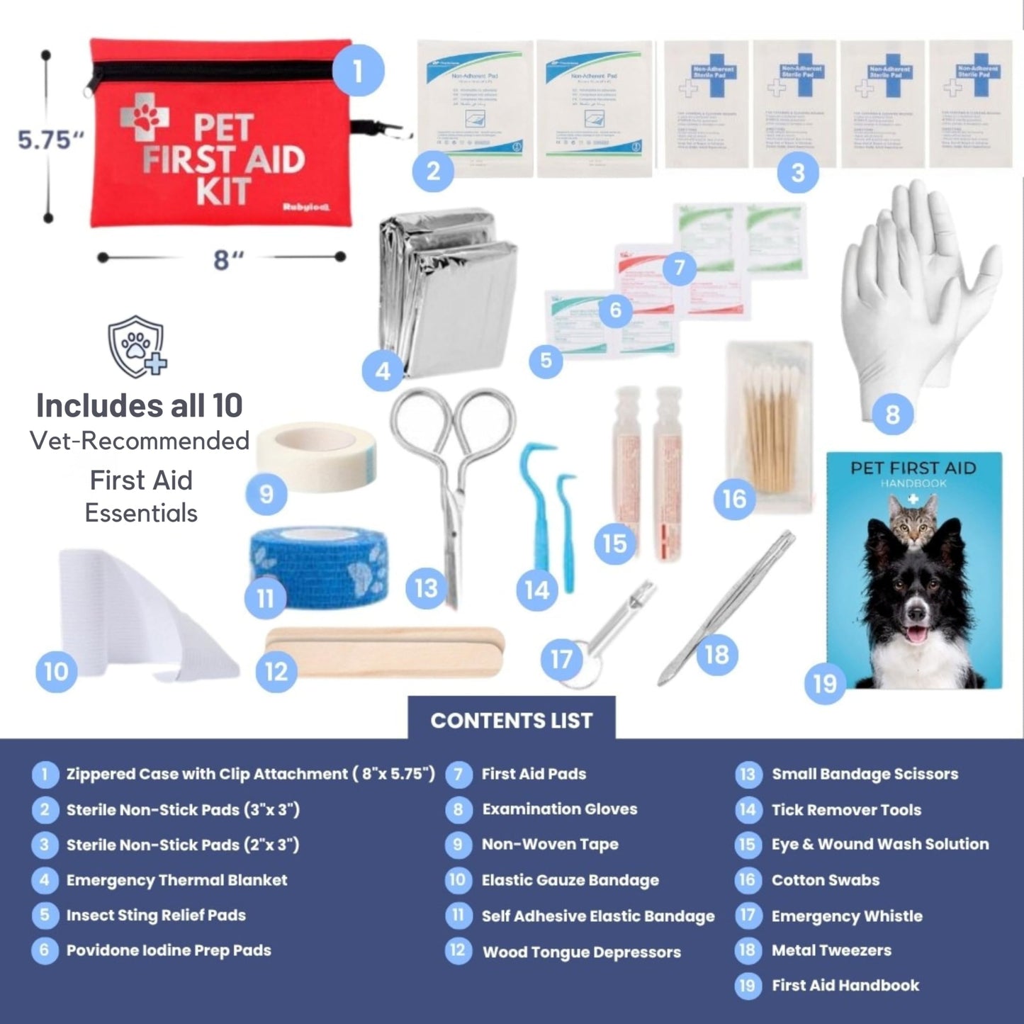 Dog First Aid Kit - Vet Approved Emergency Supplies - Pet First Aid Kit Guide, Tick Remover, Thermal Blanket & More - Compact Dog Gear for Hiking, Camping & Backpacking (Travel Pack)