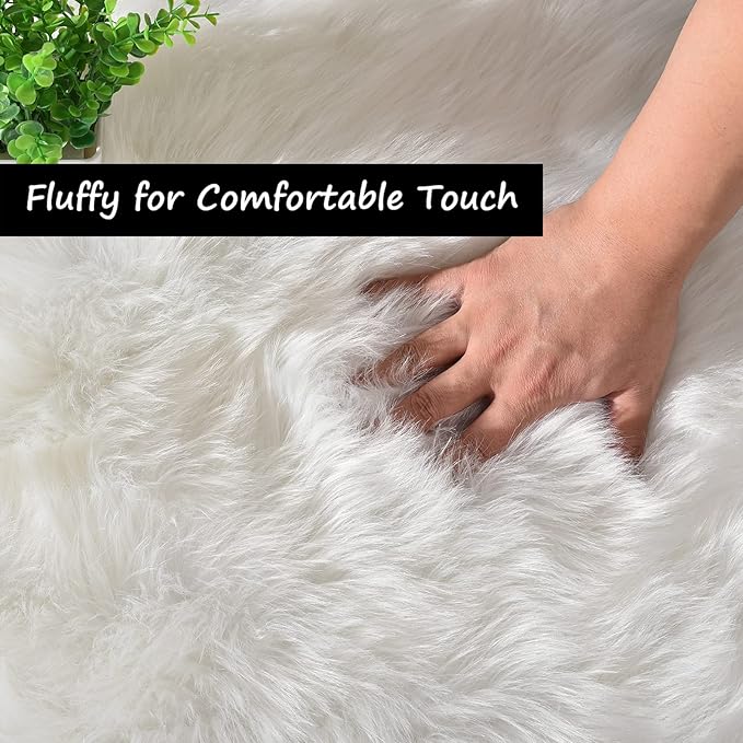 Goolela White Round Area Rug 6ft Fluffy Fuzzy Circle Sheepskin Rug for Bedroom Living Room Faux Fur Furry Carpet Luxury Plush Washable