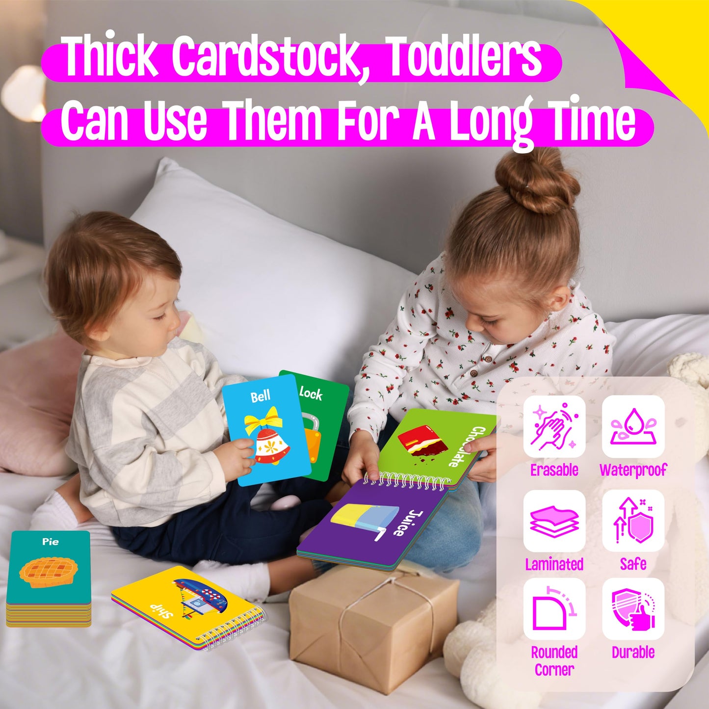 Kids Learning Flipbooks, 8 Board Books & 50 First Word Cards - Alphabet, Numbers, Colors, Shapes, Emotions, Animals, Vehicles & Fun Games Activities, Early Educational Learning Tool For Kids, Children