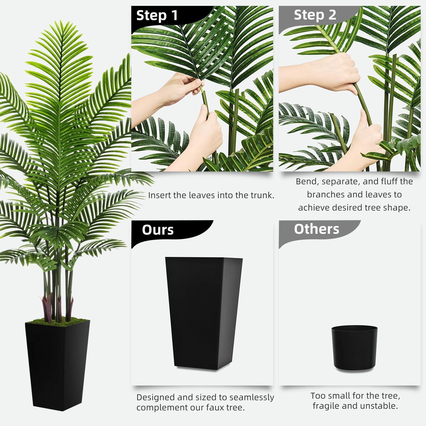 Artificial Palm Tree 6FT - Fake Tree with Black Tall Planter - Faux Tropical Areca Floor Plant in Pot - Artificial Silk Plant for Home Office Living Room Decor Indoor