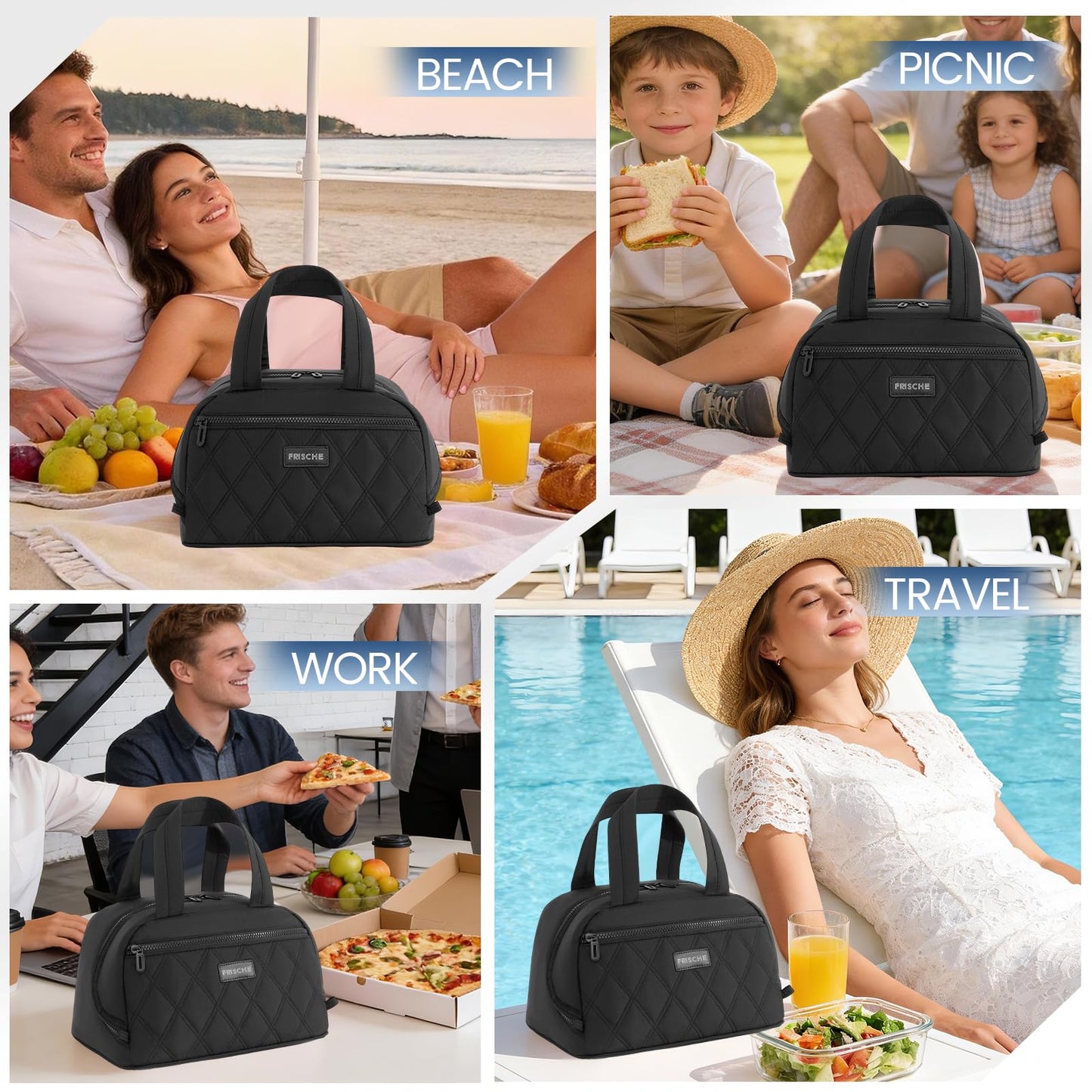 SODEER Lunch Bag for Women & Men Insulated,Soft Leakproof Cooler Bag with Strap,Small Lunch Box for Work Travel Meals,Black