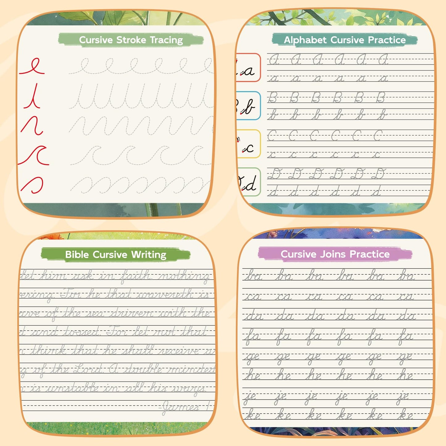 Grooved Cursive Handwriting Workbook for Kids 5-12 & Adults,Reusable Magic Practice Books with Disappearing Ink Pens,Grooved Kids Writing Book Cursive Workbook with Words Letters Bible Verses Sentence