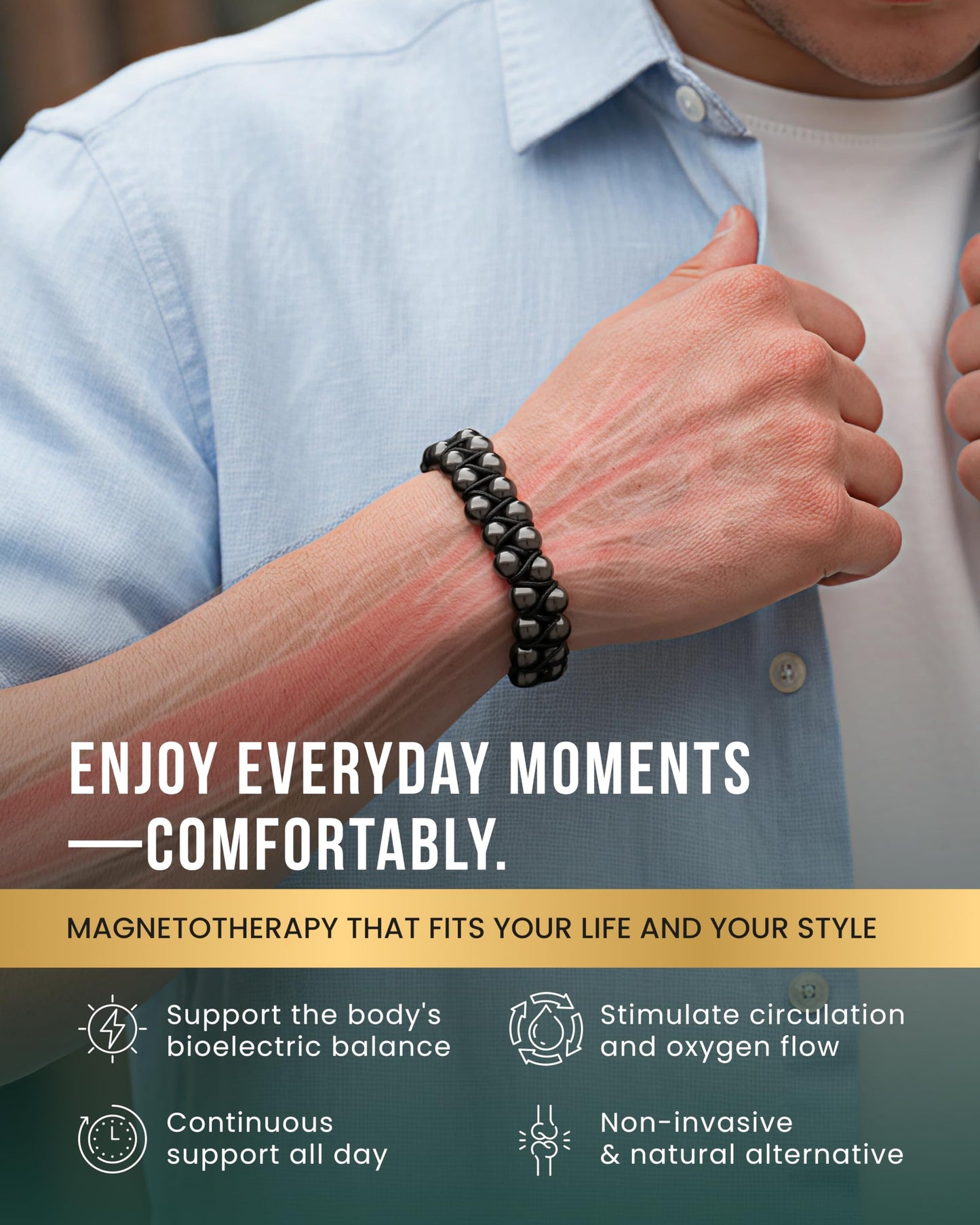 MagnetRX® Magnetic Hematite Bracelet – MAX Strength Magnetic Stones – Beaded Magnetic Bracelets for Men and Women (Double Strength 8mm)
