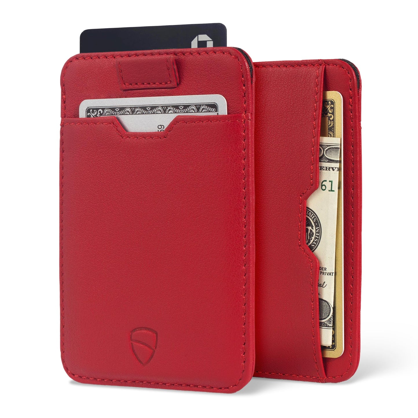 Vaultskin CHELSEA Slim Minimalist Front Pocket Leather Wallet with RFID Blocking for Men with Gift Box (Carmine Red)