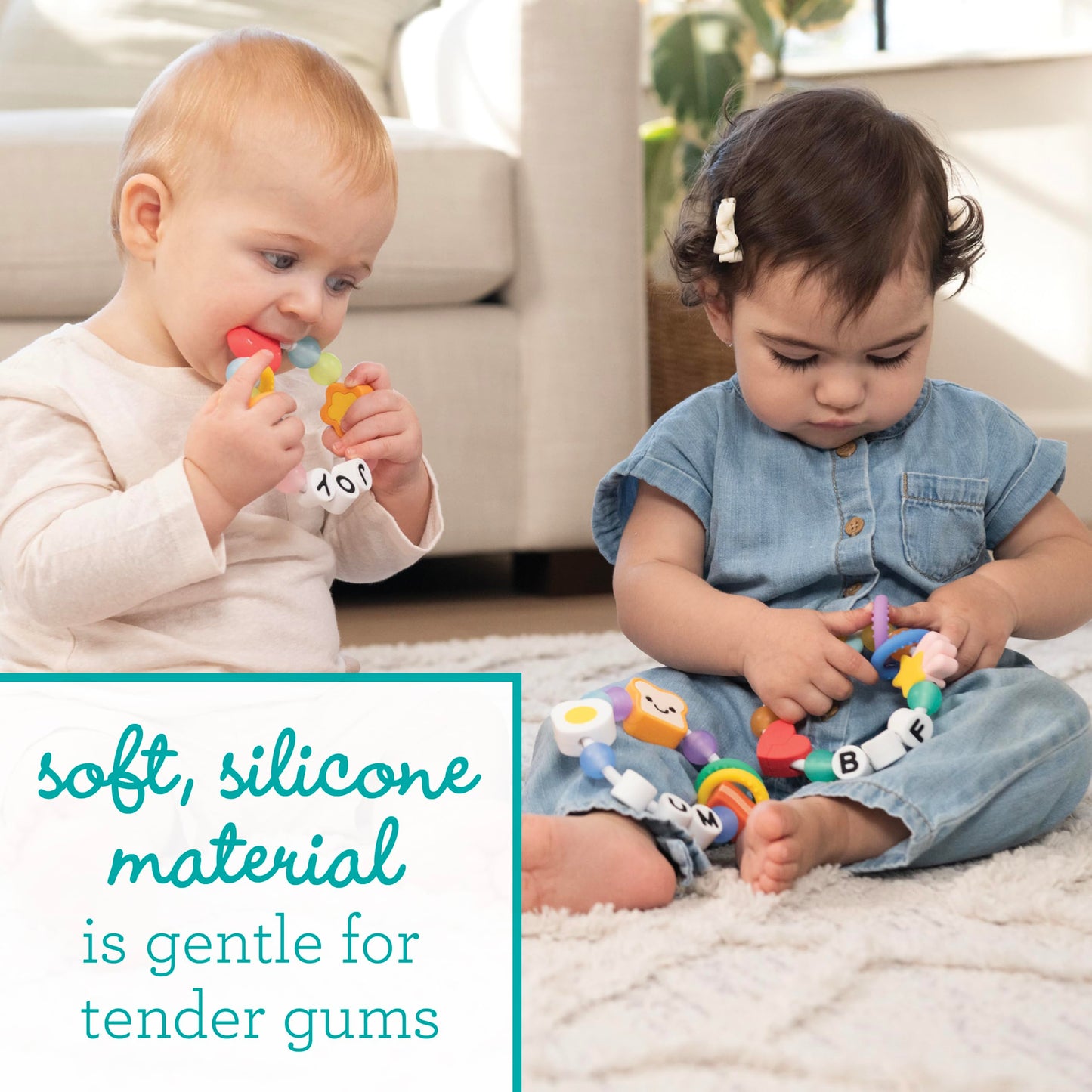 Infantino Friendship Baby Teethers, Soft Silicone Teething Toys, Sensory Textures, Easy to Grip, BPA-Free, Soothes Sore Gums, On-The-Go Travel Teethers, 3-Pack