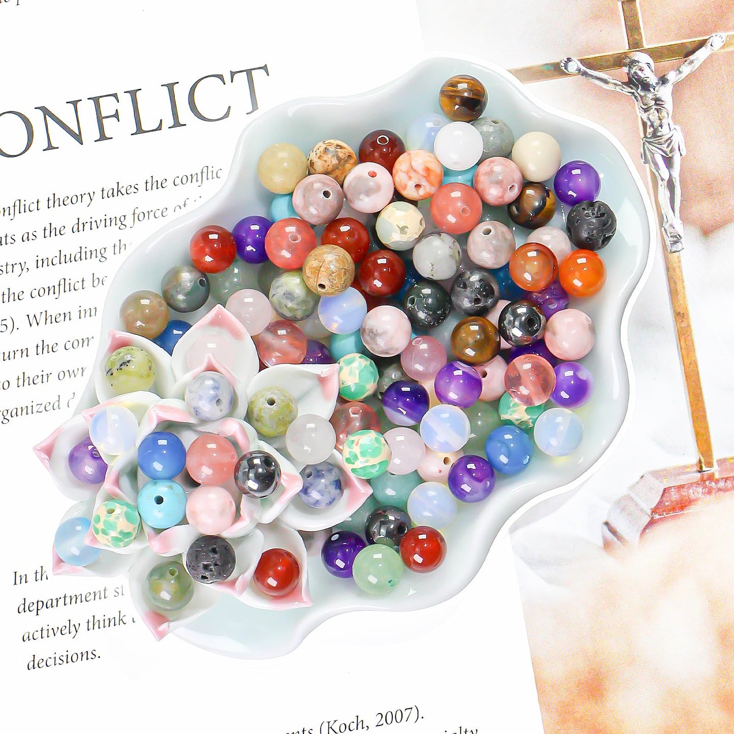 8mm Bulk Natural Crystals Assorted Stone Beads for Jewelry Making, Gemstone Beads for Women Adults Crafts, Crystal Bead for Bracelets 0.6lb 320pcs