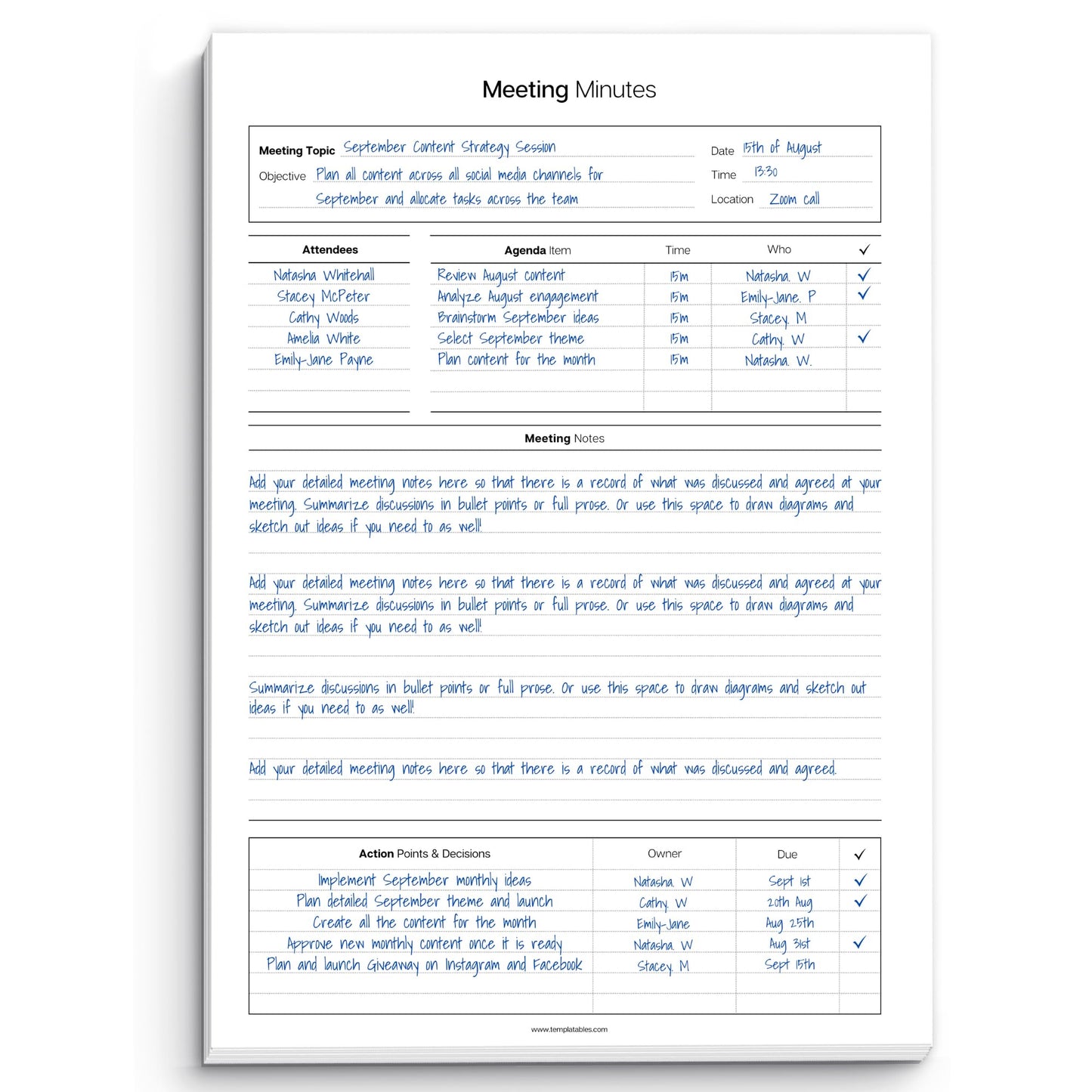 Templatables Meeting Minutes Note Taking Professional Notepad | Plan, Record and Track Actions, Agendas from all your Important Meetings Desk Pad | 50 Undated Tear Away Sheets A4 | Mono