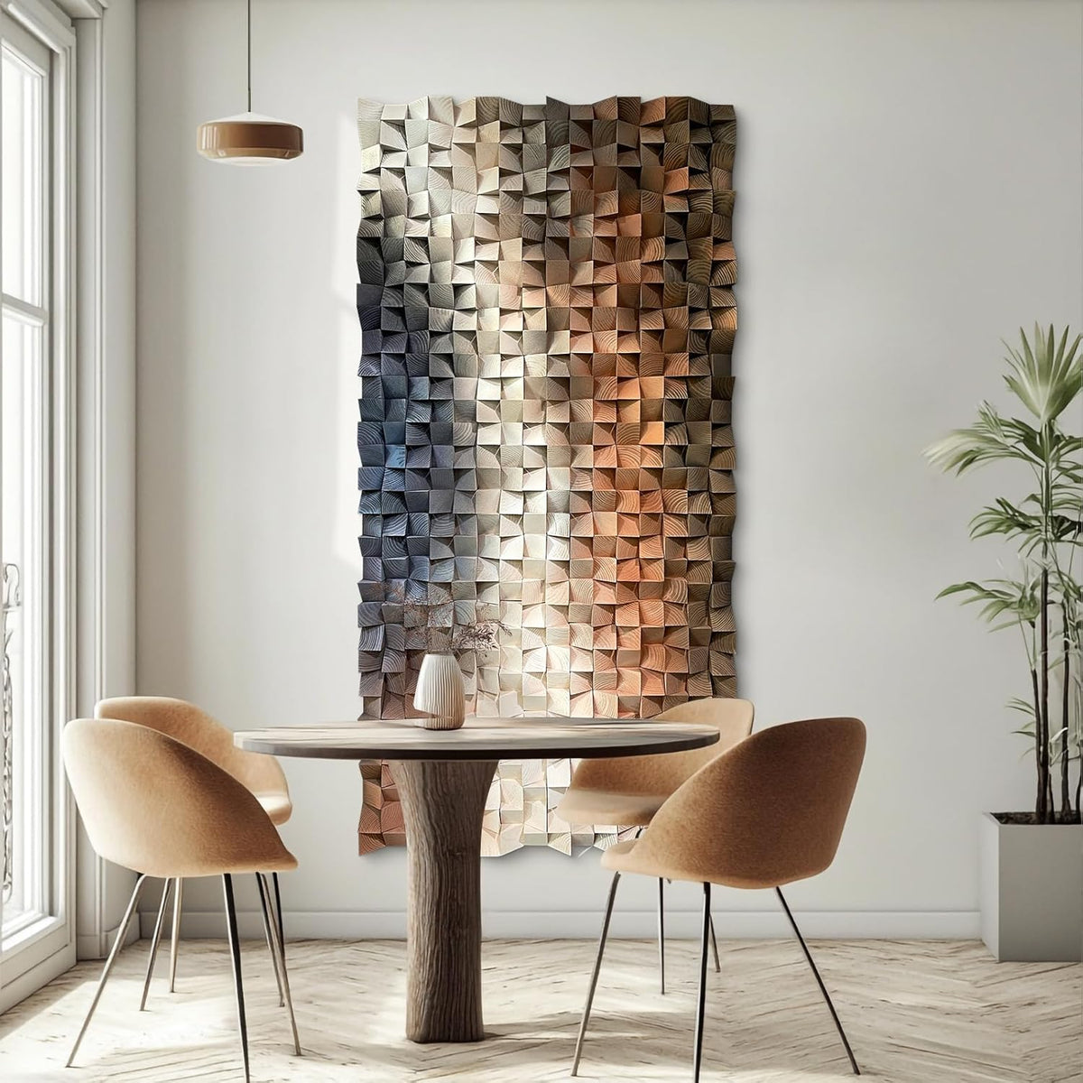 LIUZEYUE - 3D Wood Wall Art Decor Hand Crafted Wooden Blocks | Geometric Sculpture Art Modern Home Office Wall Art Easy Installation