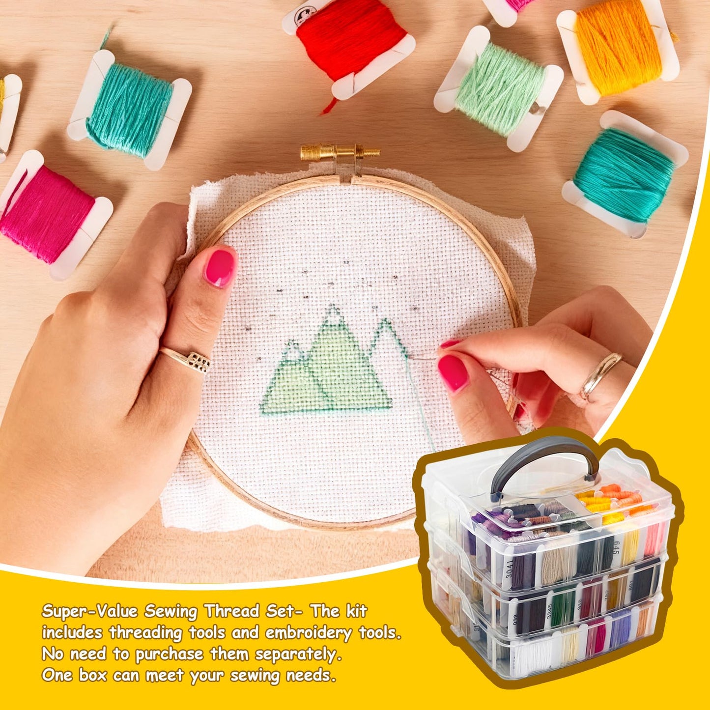 187Pcs Embroidery Floss Polyester Cross-Stitch Thread Kit with Tailoring Tools 150 Colors Friendship Bracelets Floss for Embroideries Sewing Handicraft DIY Project