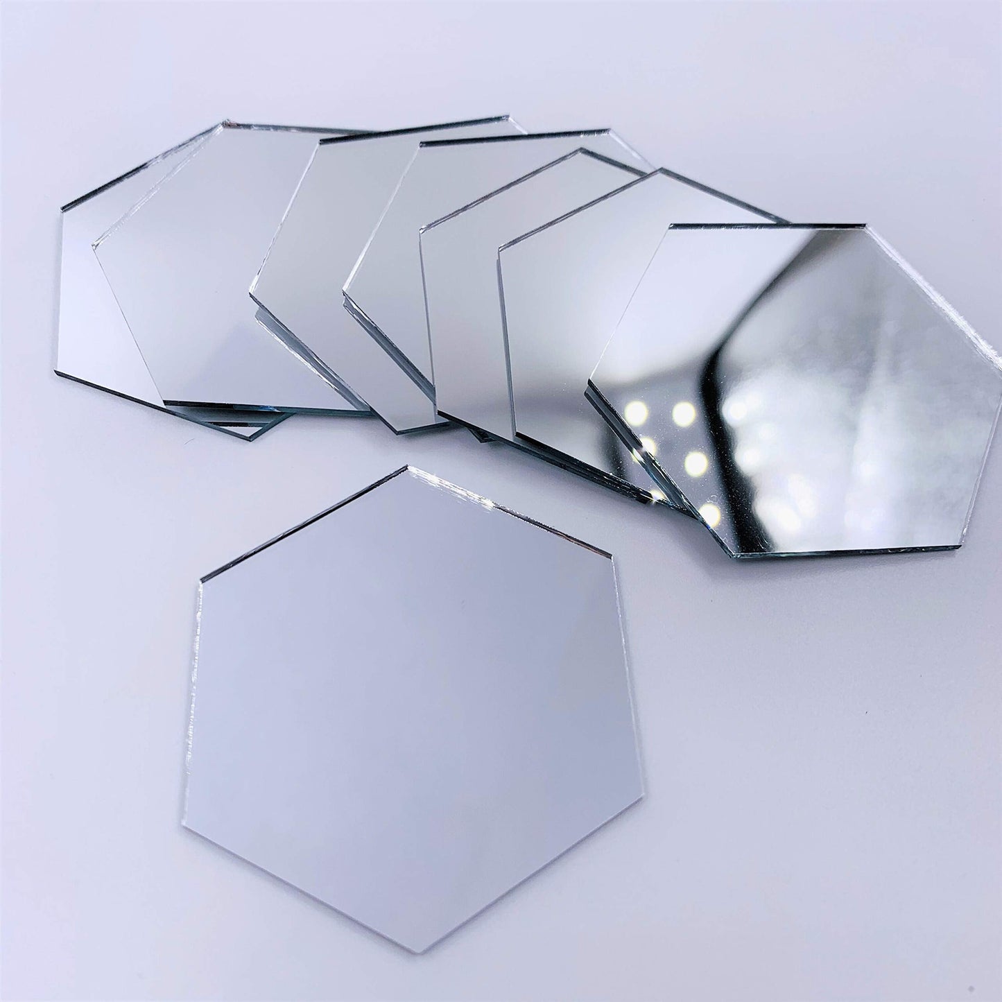 2 inch (50.8 mm) Hexagon Mirror Mosaic Tile Craft Mirrors 50pcs (Silver)