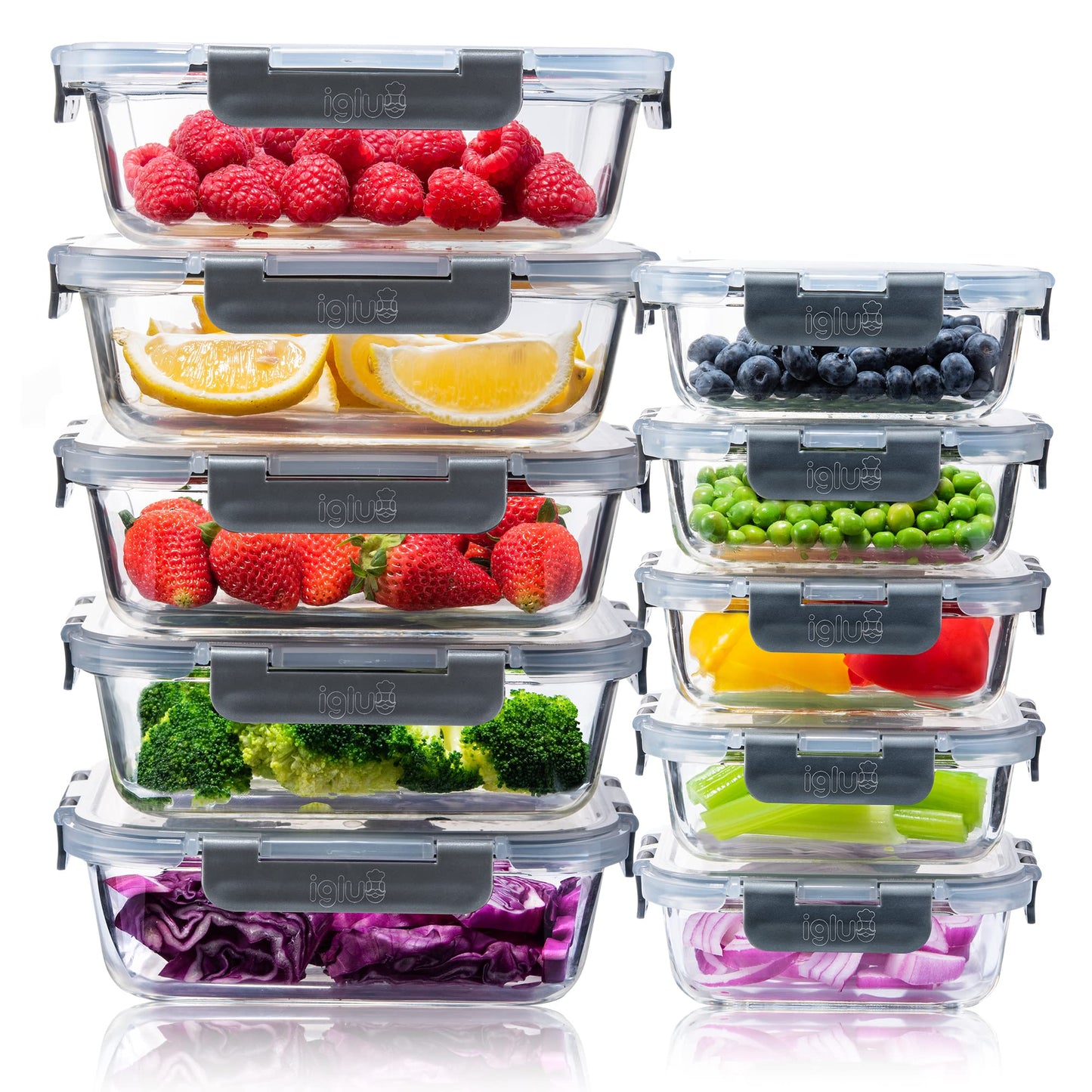 Igluu Meal Prep Glass Containers with Lids (10 Pack) – Airtight & BPA-Free – Oven, Microwave, Freezer & Dishwasher Safe – 12.5oz/35.5oz – Durable Borosilicate Glass