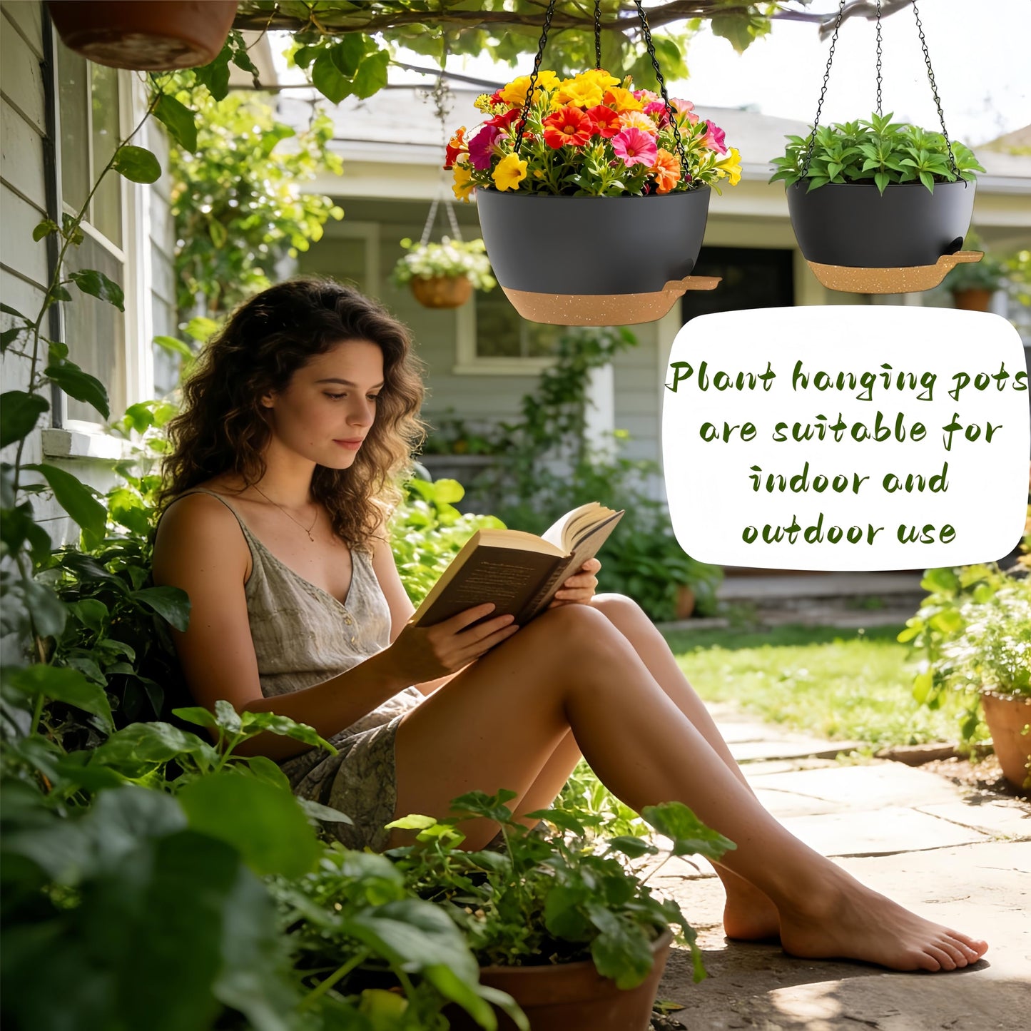 TESSTSY 3 Pack Hanging Planters for Indoor Outdoor Plants, 10 Inch Self Watering Hanging Pots for Plants, Plastic Hanging Flower Baskets for Plants Hanger with Drainage and Tray, Chain (Black Brown)