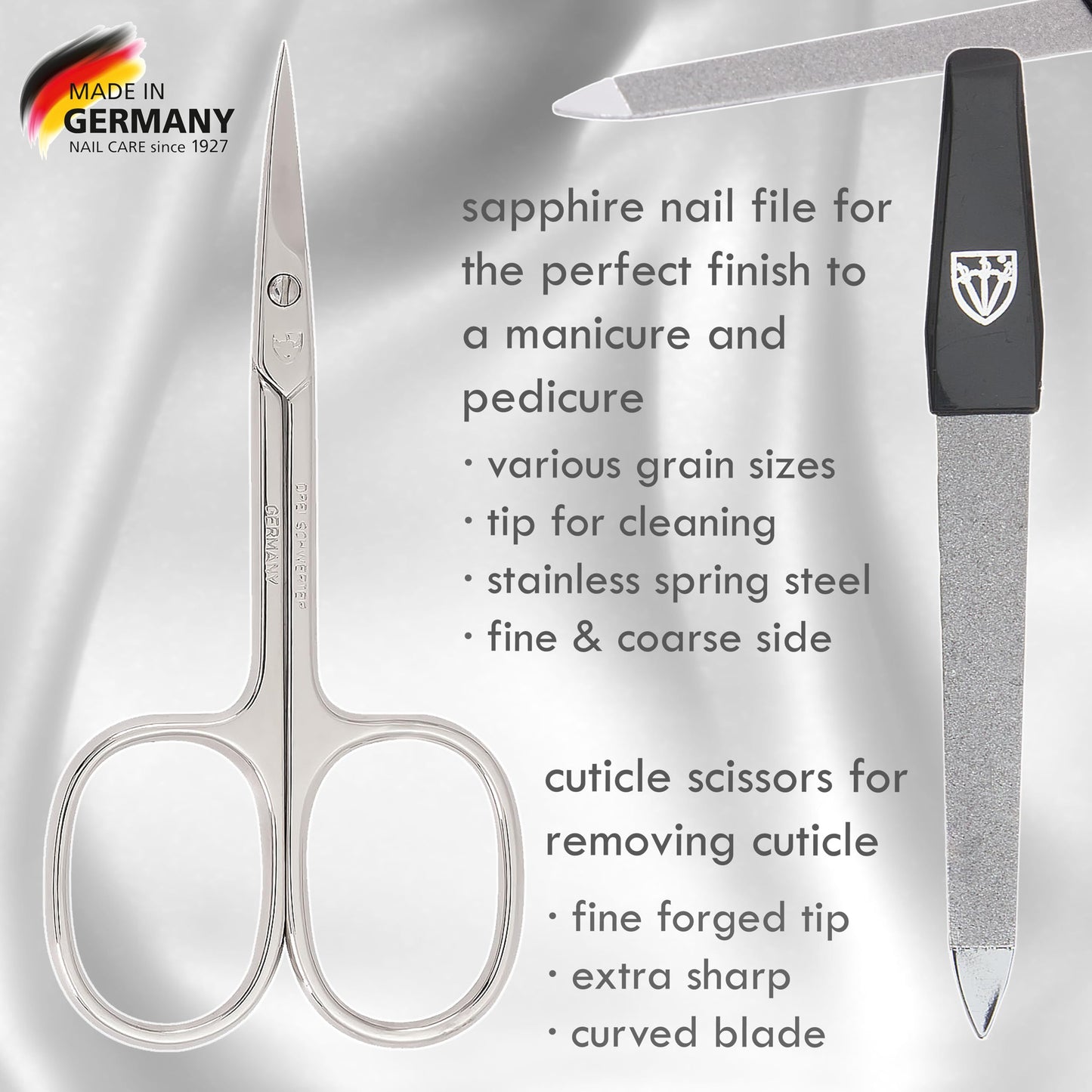 3 Swords Germany - brand quality 6 piece manicure pedicure grooming kit set for professional nail care with jeans textile case - Made in Germany