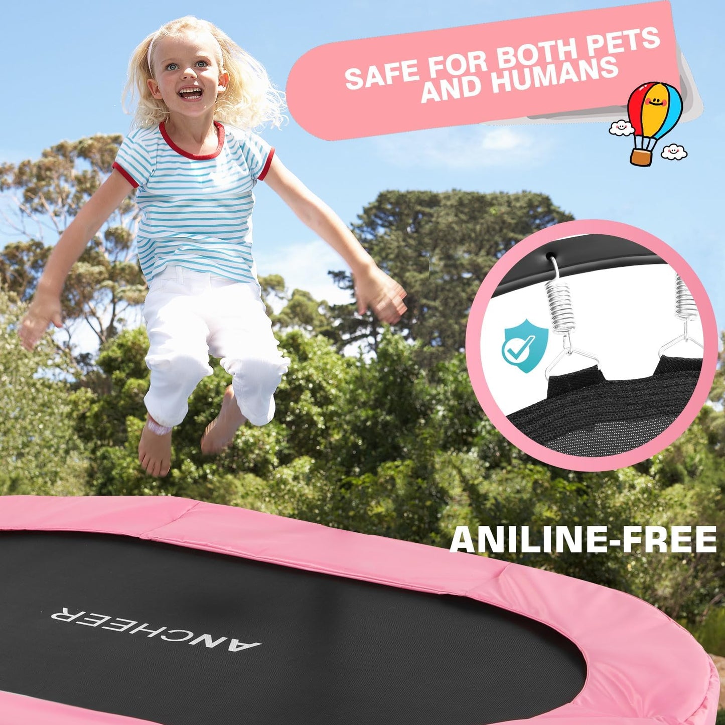 ANCHEER Trampoline for Kids, 56" Double Toddler Trampoline with Adjustable Handlebar, 220LBS Weight Capacity - Indoor/Outdoor Foldable Jumper for 2+ Users (ASTM Certified)
