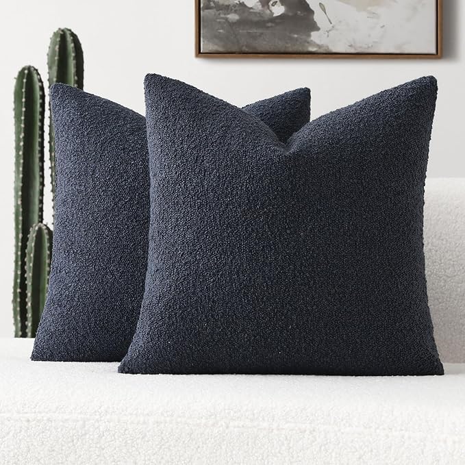 FUTEI Pack of 2 Navy Blue Decorative Throw Pillow Covers 26x26 Inch Soft Cozy Solid Boucle Textured Euro Pillow Shams,Modern Home Decor for Couch Bed Living Room