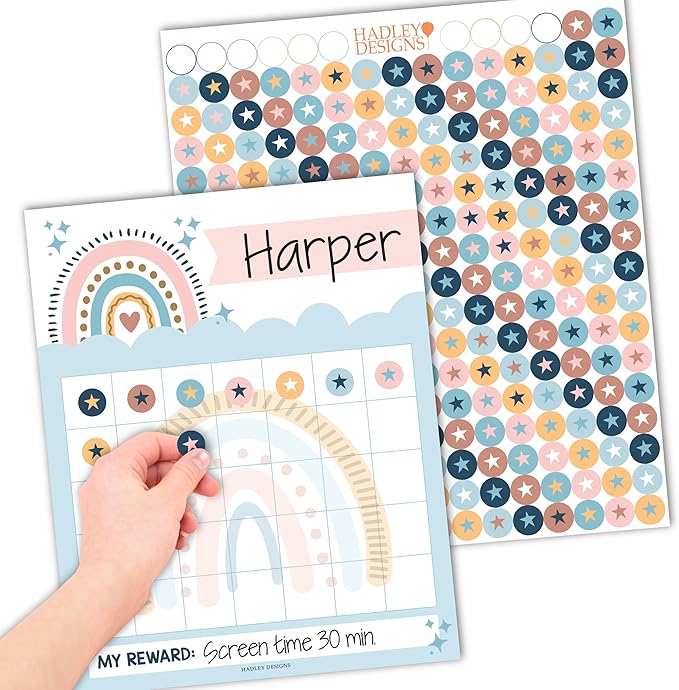 Sticker Chart for Kids Behavior at Home & Classroom - 25 Reward Chart for Kids Incentives, Gold Star Sticker Sheets, Boho Incentive Charts for Classroom Must Haves