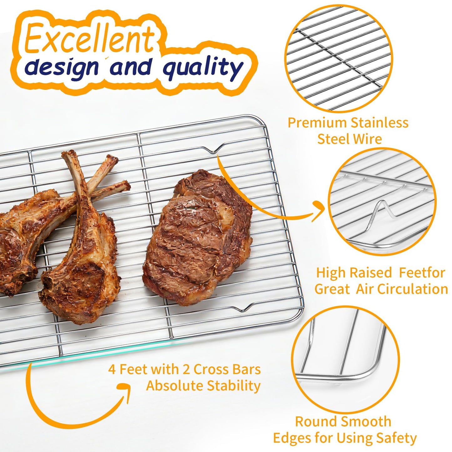 Baking Sheet Pan Set of 8, CEKEE Stainless Steel Cookie Sheets for Baking with Cooling Rack, Small/Quarter/Jelly Roll Pans, 9/10/12/16 Inch, 0.8mm Thick Heavy Duty & Non Toxic & Easy Clean