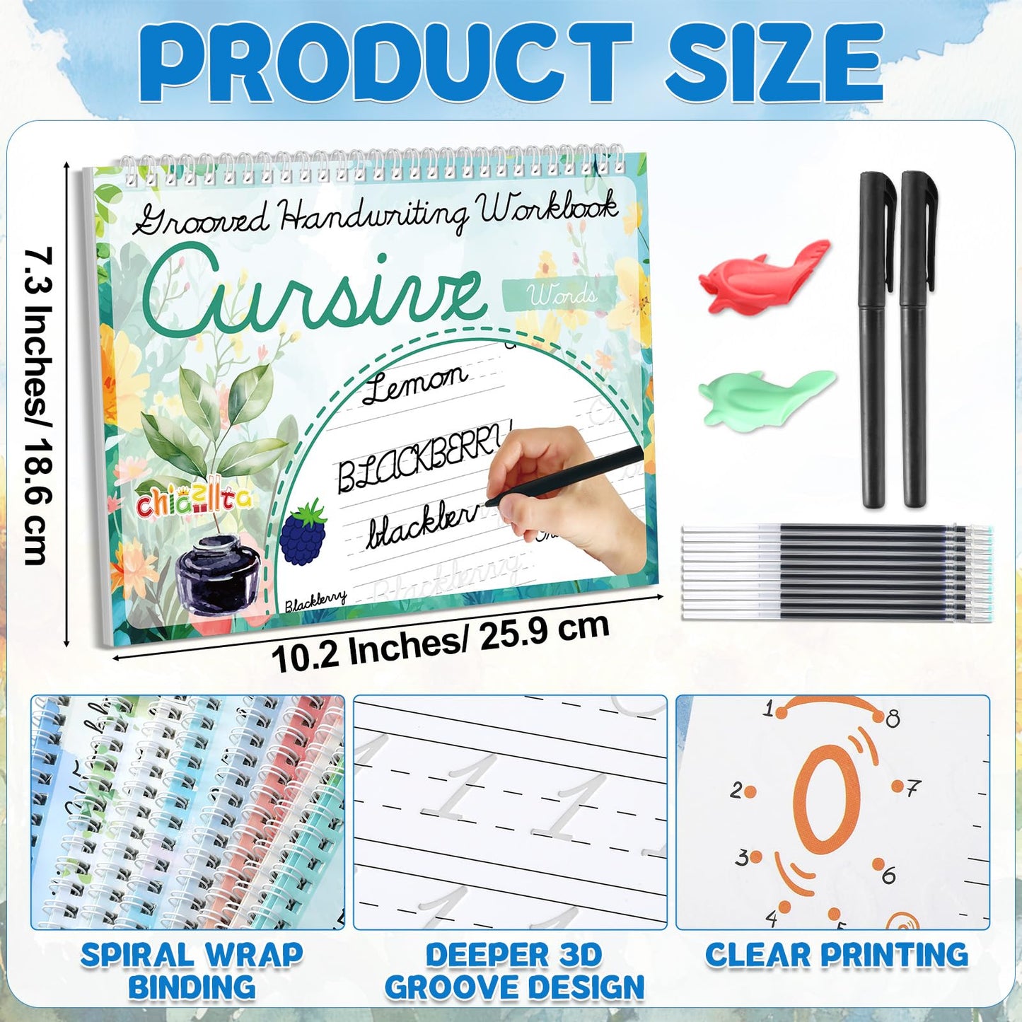 chiazllta 8 Pack Grooved Cursive Handwriting Workbook with Disappearing Ink Pens Magic Grooved Cursive Reusable Handwriting Practice Books Copybooks for Kids Beginners Learning Activities Supplies