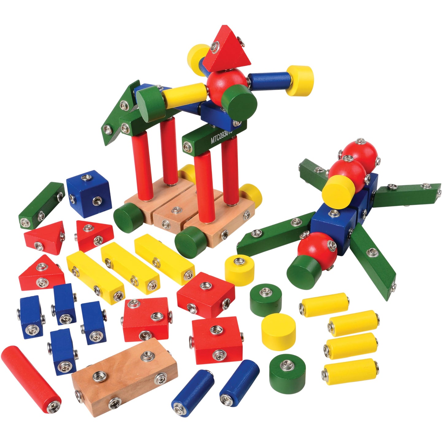 Constructive Playthings Children's Snap N Play Building Blocks for Toddlers 3-5 Years with Drawstring Bag for Block Storage, STEM Toys, Durable Hardwood Manipulatives, Multicolor, 65 pcs.