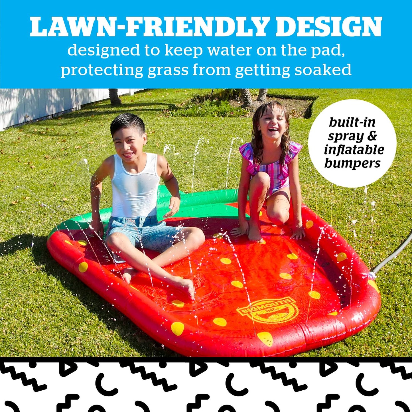 BigMouth Inc Splash Pad Sprinkler Water Toy for Kids, Outdoor Summer Backyard Spray Game for Toddlers - Strawberry