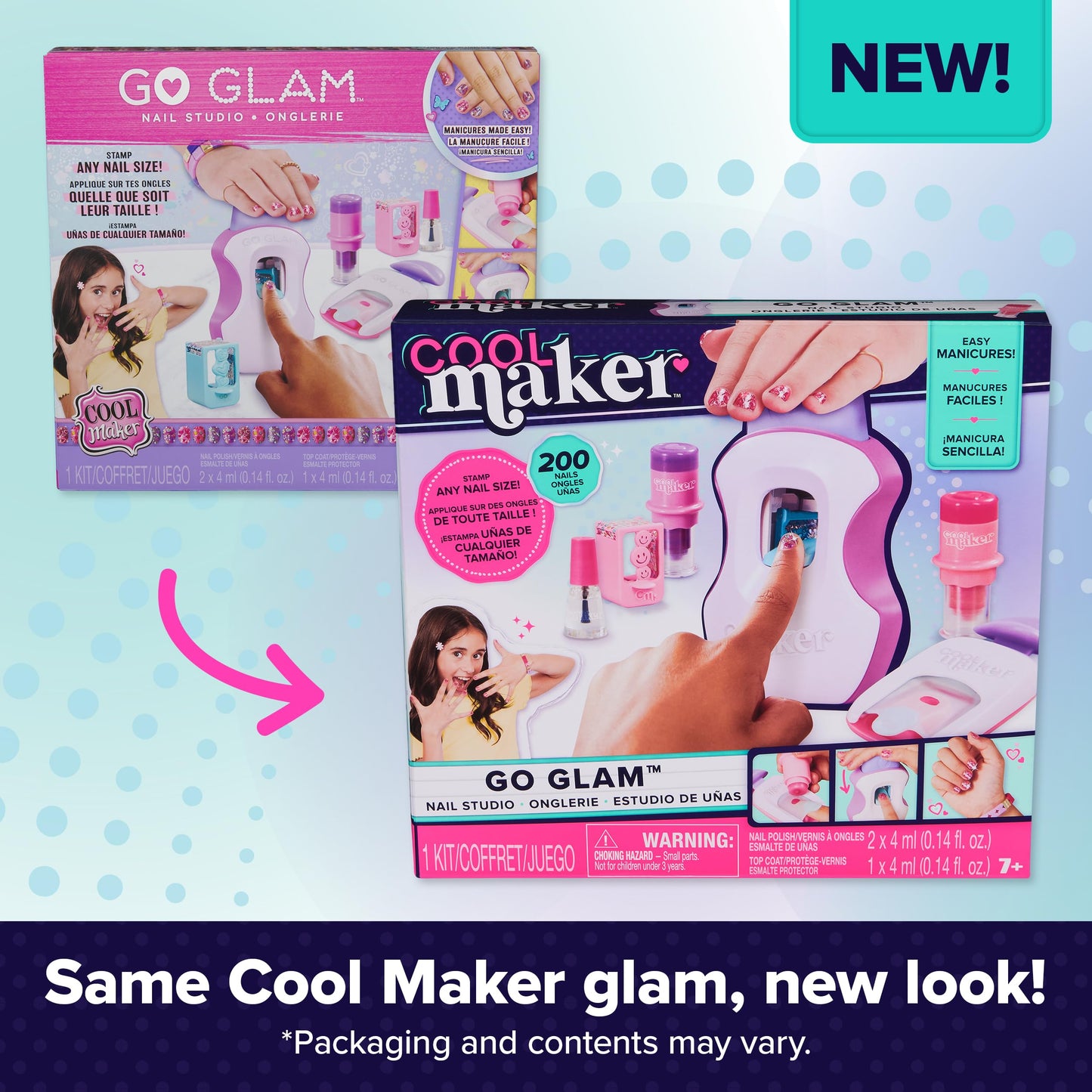 Cool Maker, GO Glam Studio Nail Kit, Style 200 Nails, 4 Designs, 2 Polish Applicators & Mask (Packaging May Vary), Arts and Crafts for Ages 7 and up