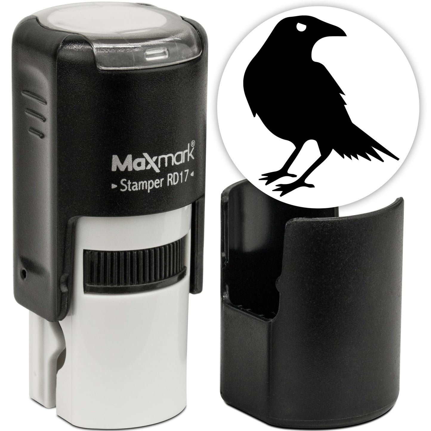 MaxMark Round Self Inking Halloween Stamp - Crow - Black Ink