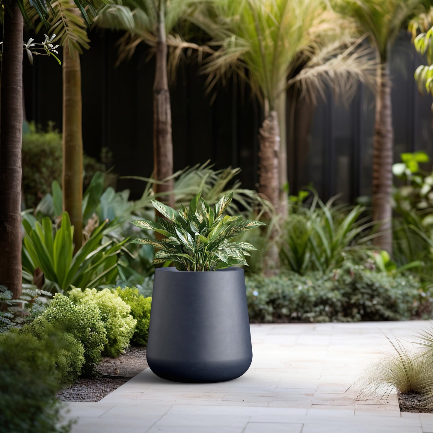 Kante Large Round Concrete Planter, 17.3" Dia Classic-Style Plant Pot with Drainage Hole, Ideal for Home, Patio, Garden, Flowers, Trees, Charcoal Finish with Painted Interior