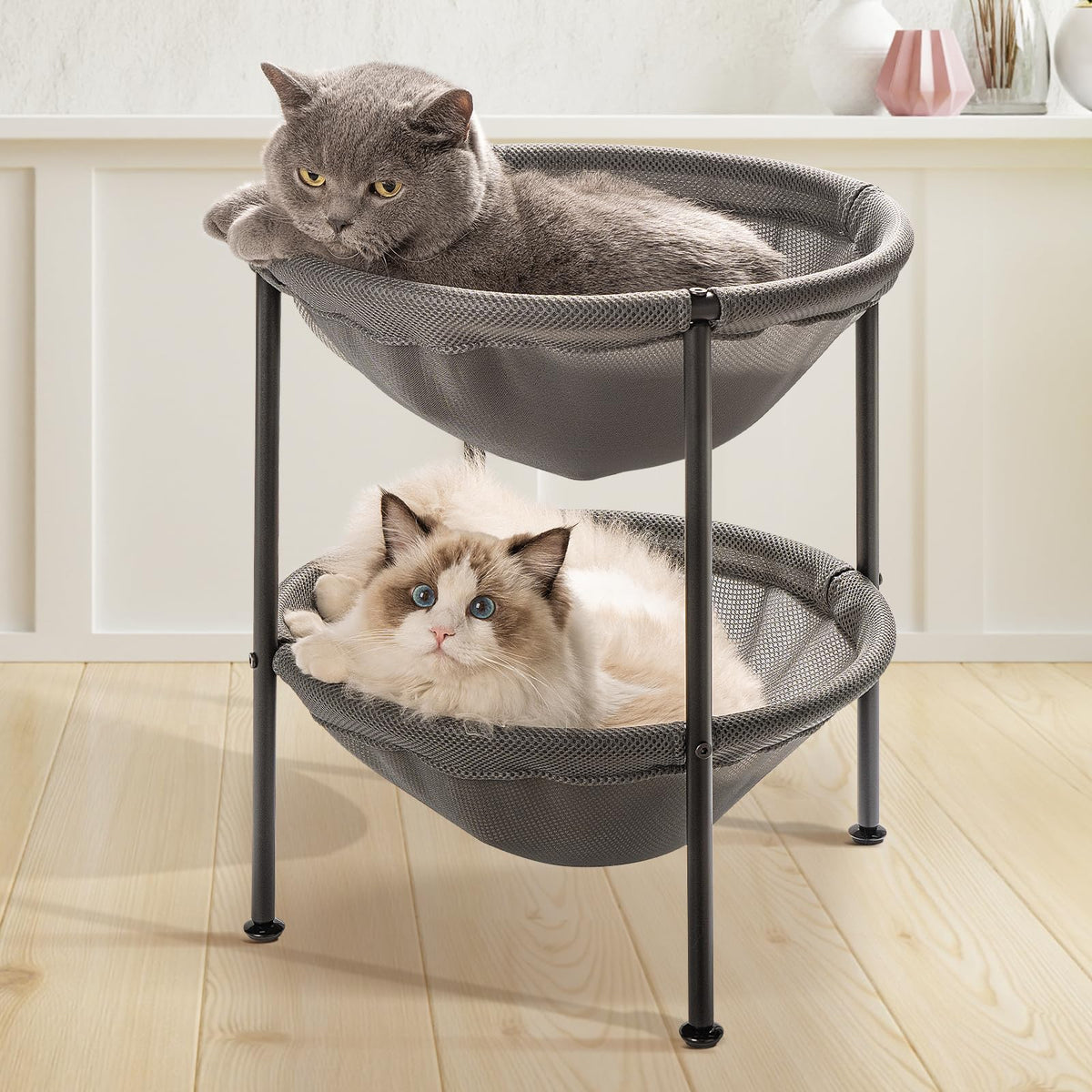 JUNSPOW Cat Bed Large Free-Standing Detachable Pet Hammock Cat Sleep, Grey