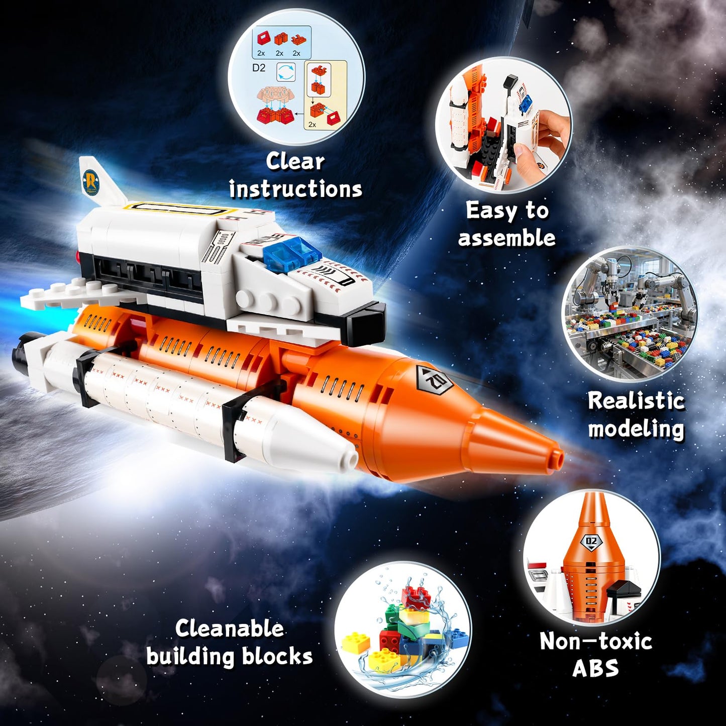 ZZXYPX 12-in-1 Space Rocket Building Blocks Kit - STEM Educational Toy Ages 6-12, 566 Pieces Creative Assembly Set for Kids