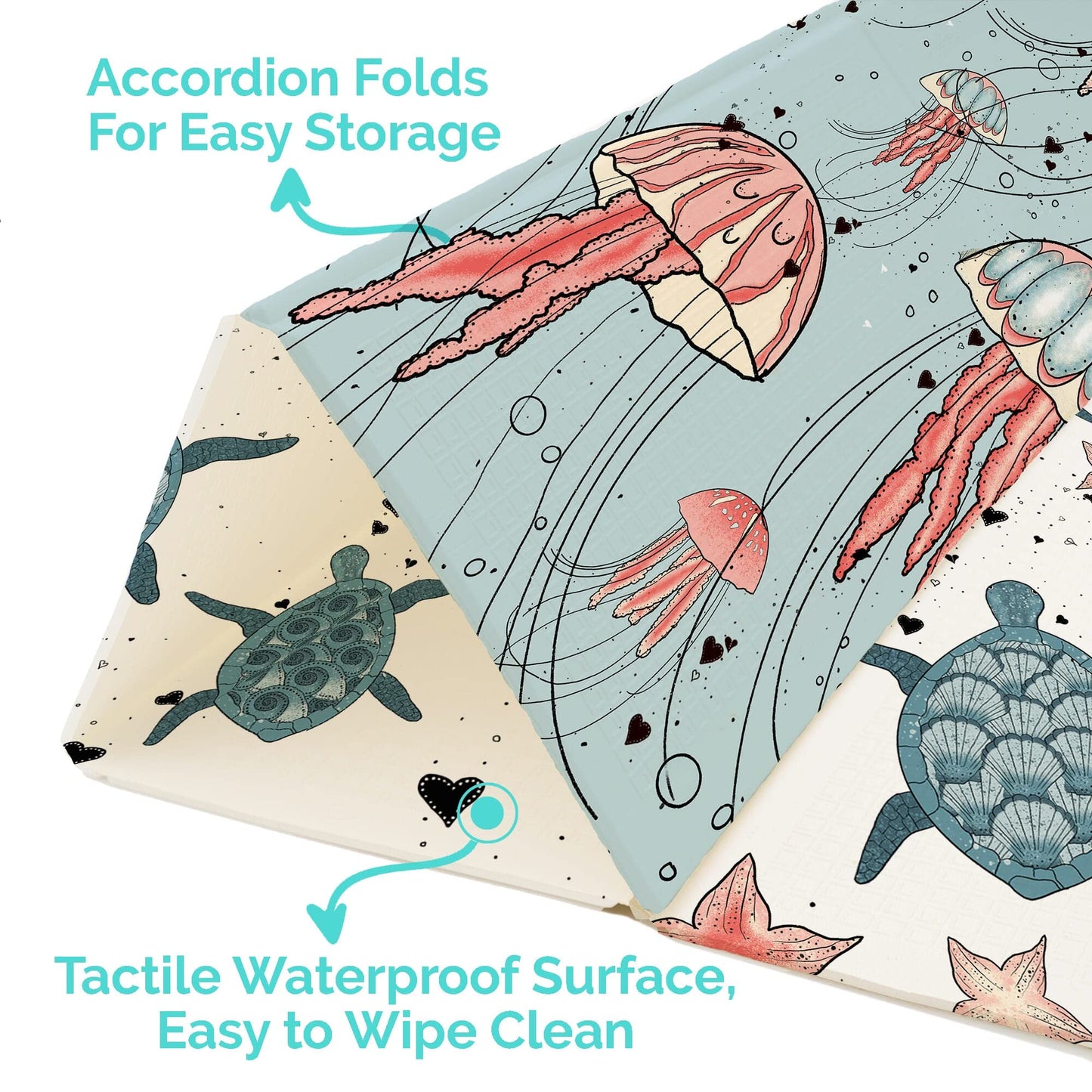 JumpOff Jo Foldable Foam Play Mat – Large Waterproof Baby & Toddler Activity Floor Mat, Double-Sided 70 x 59 Inch Play Surface - Seaside